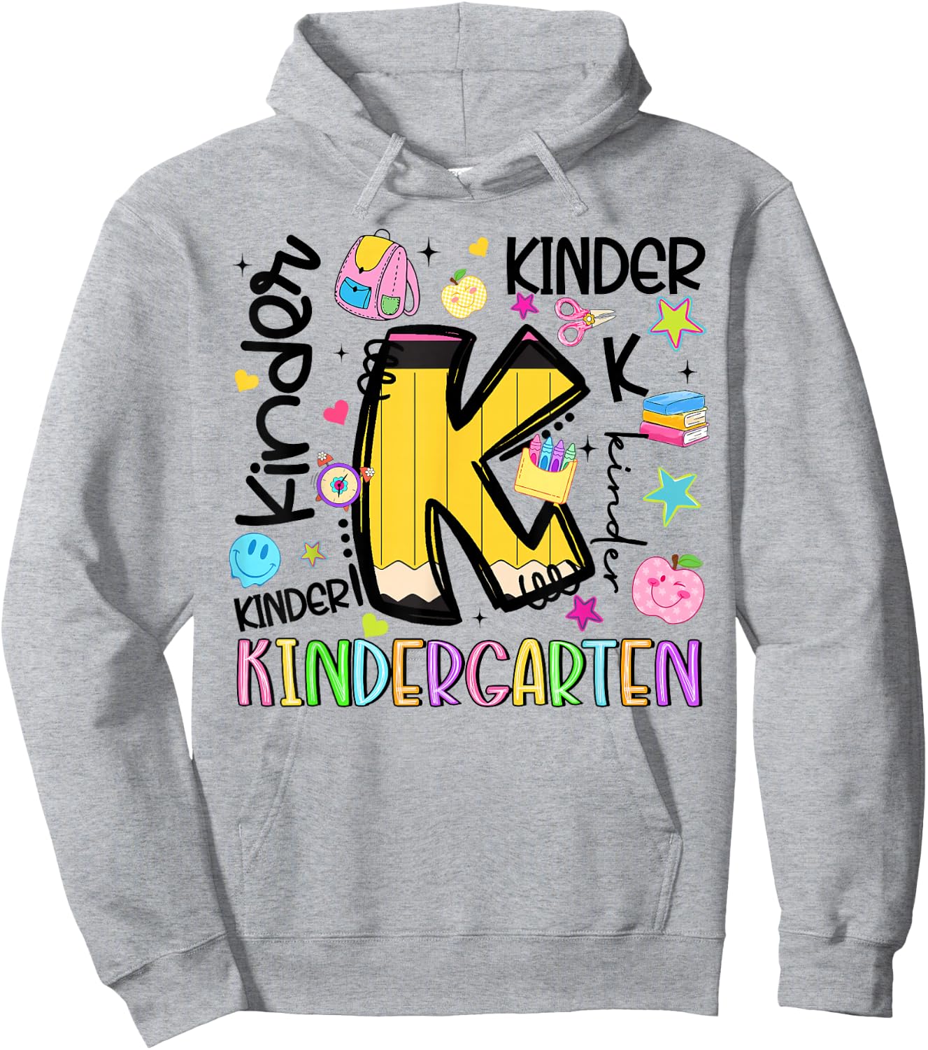 Back to School Kindergarten Pencil Boy Girl Teacher Kids Hoodie - Hoodie | Ash