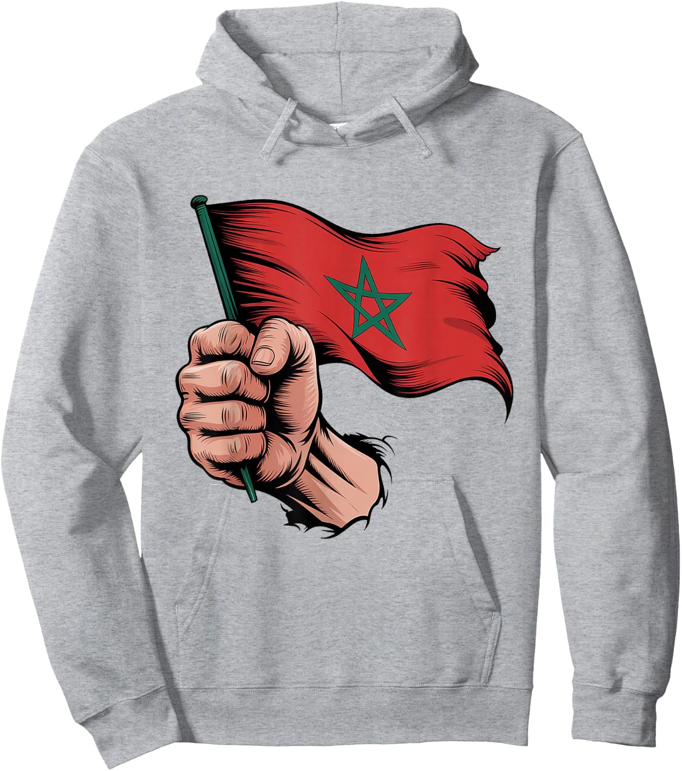 Morocco Flag Fist Hand Graphic Moroccan Heritage Hoodie - Hoodie | Ash