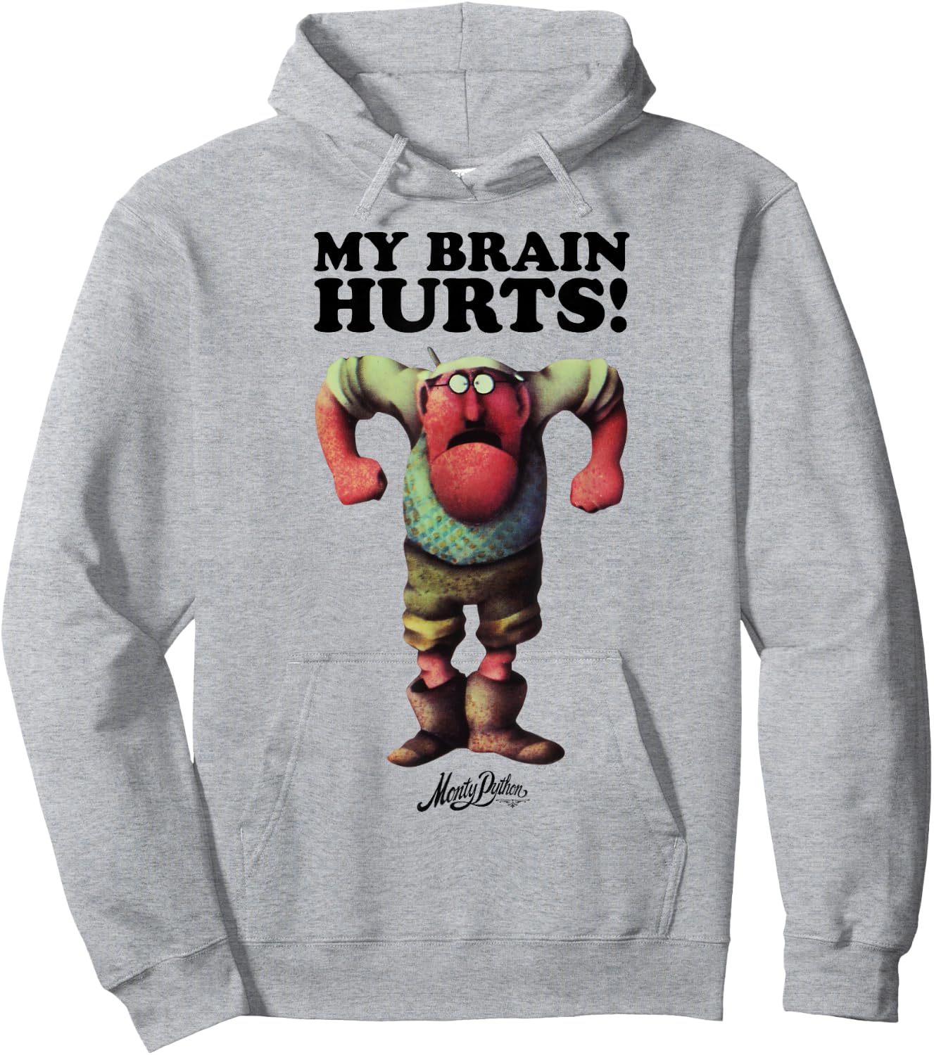 MONTY PYTHON Gumby My Brain Hurts , White, S, , Classic Novelty , Animal Print, Classic Fit, Half Sleeve, V-Neck, Imported, Cotton 100% Hoodie - Hoodie | Ash