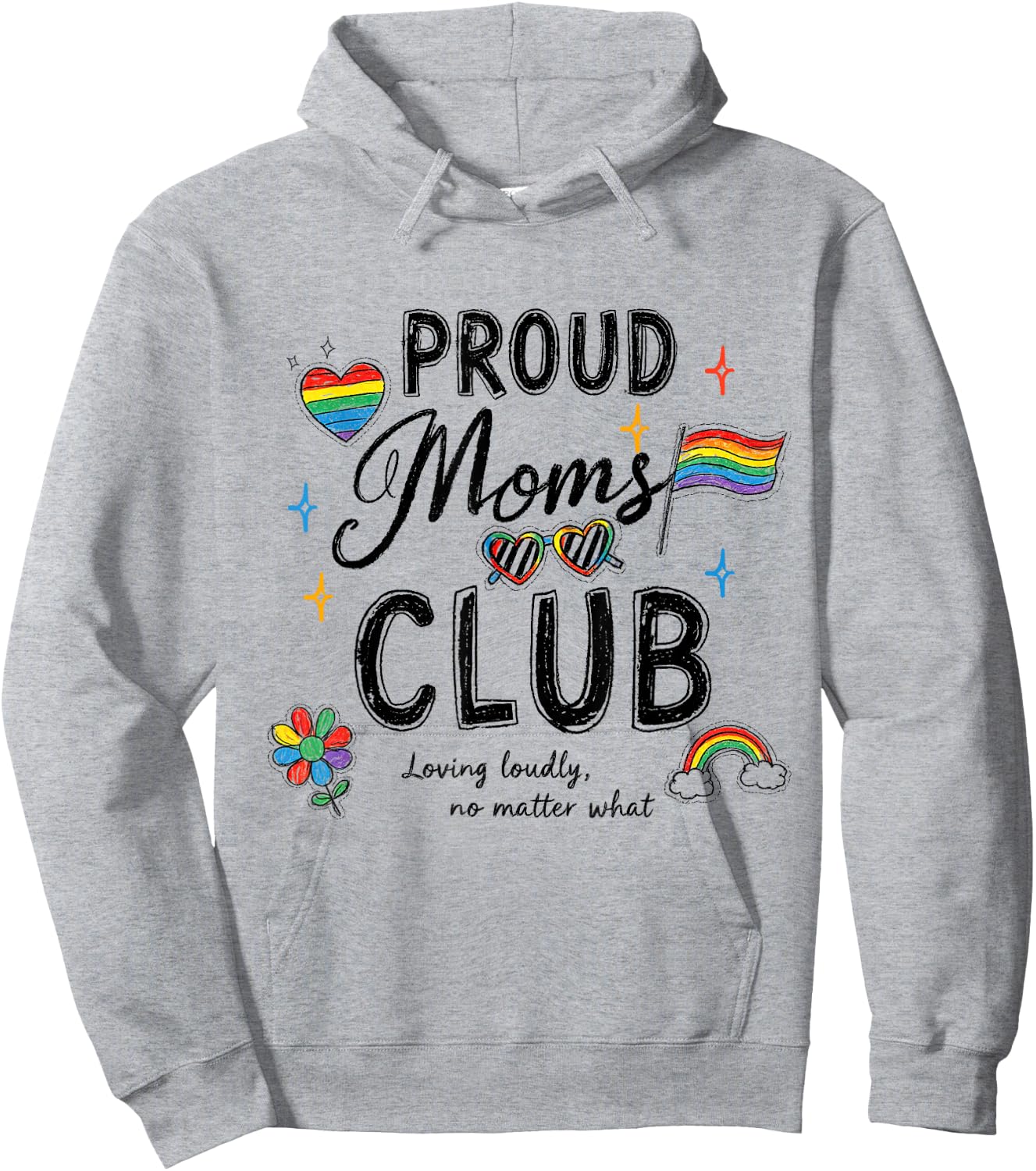 Proud Moms Club LGBTQ Rainbow Flag Pride Mom Ally Women Hoodie - Hoodie | Ash