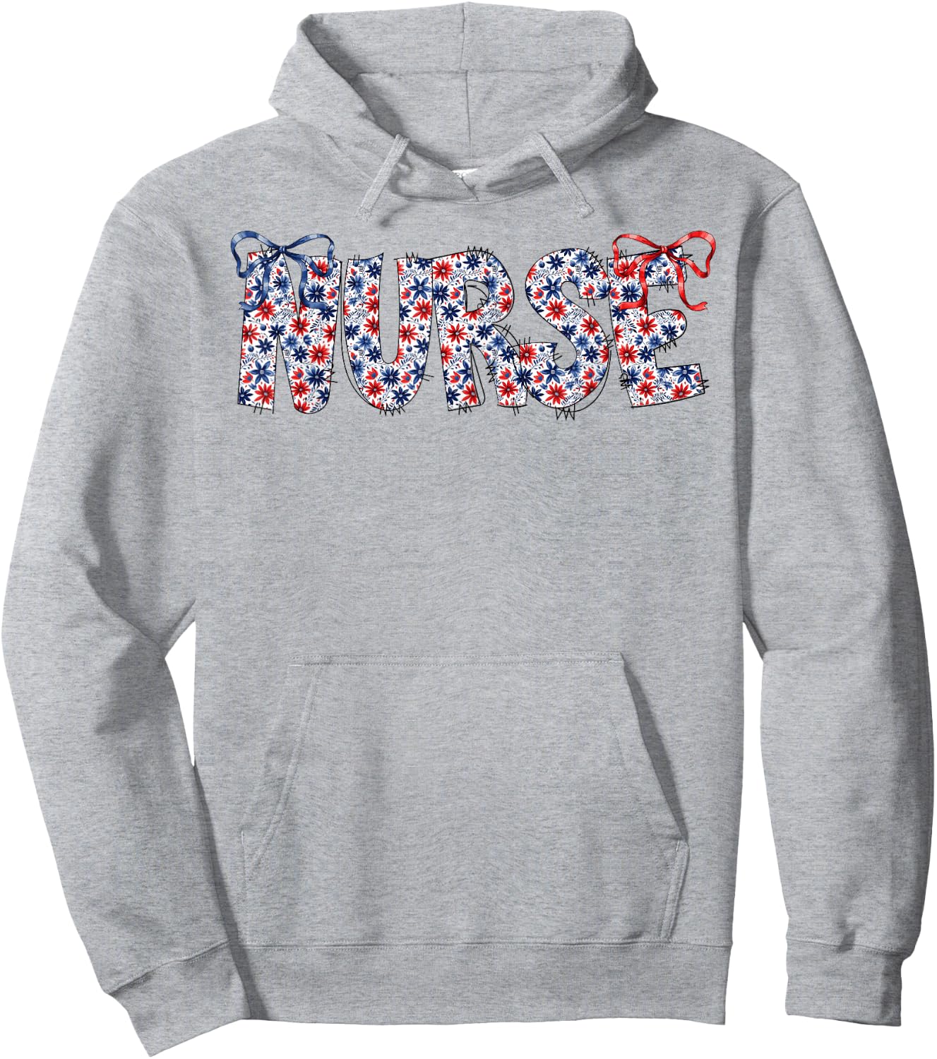 Groovy Cute Nurse Bows & Flowers USA Flag 4th Of July Women Hoodie - Hoodie | Ash