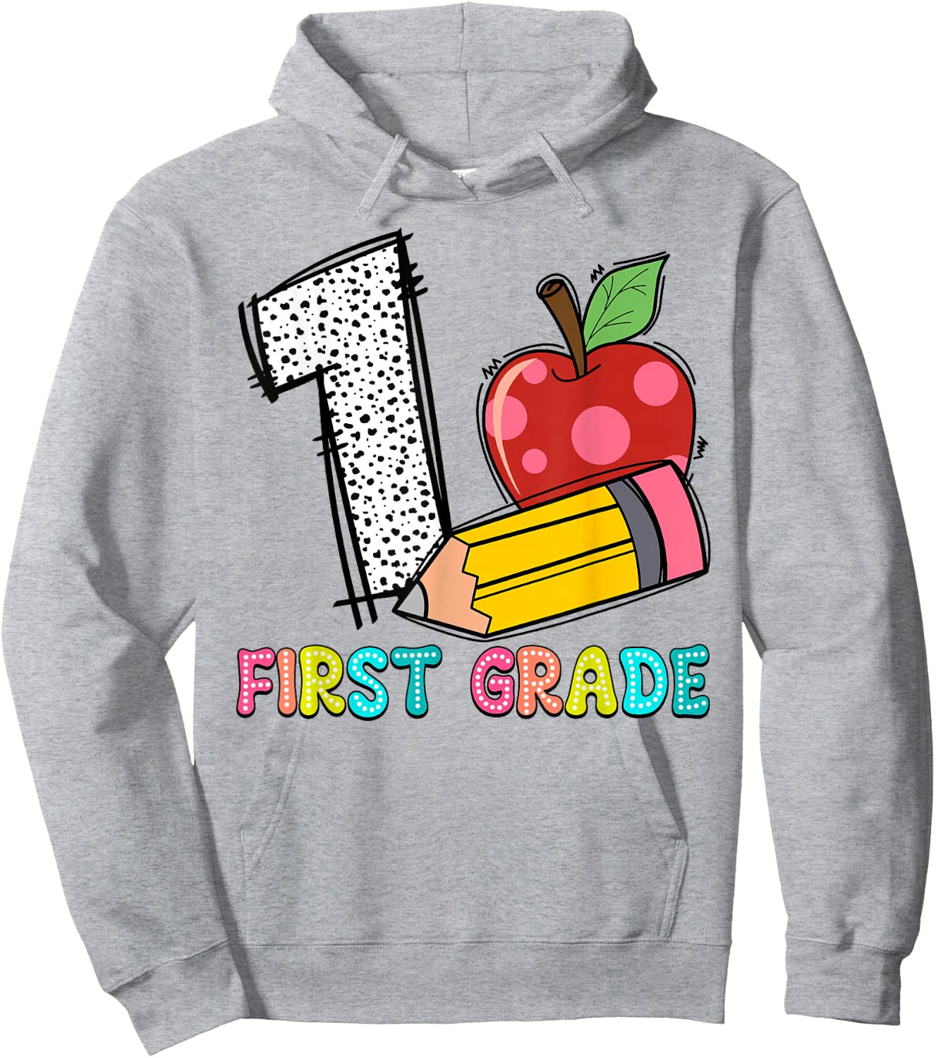 1 Is For First Grade Teacher Pencil Apple Back To School Hoodie - Hoodie | Ash