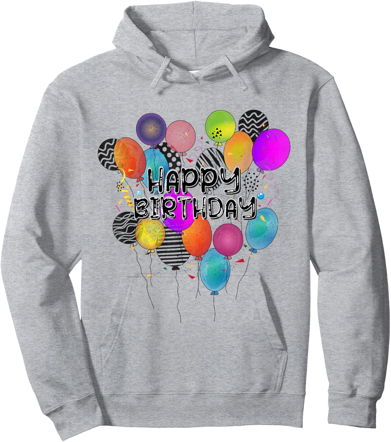 Birthday Happy Birthday Balloons Confetti Birthday , White, s Hoodie - Hoodie | Ash