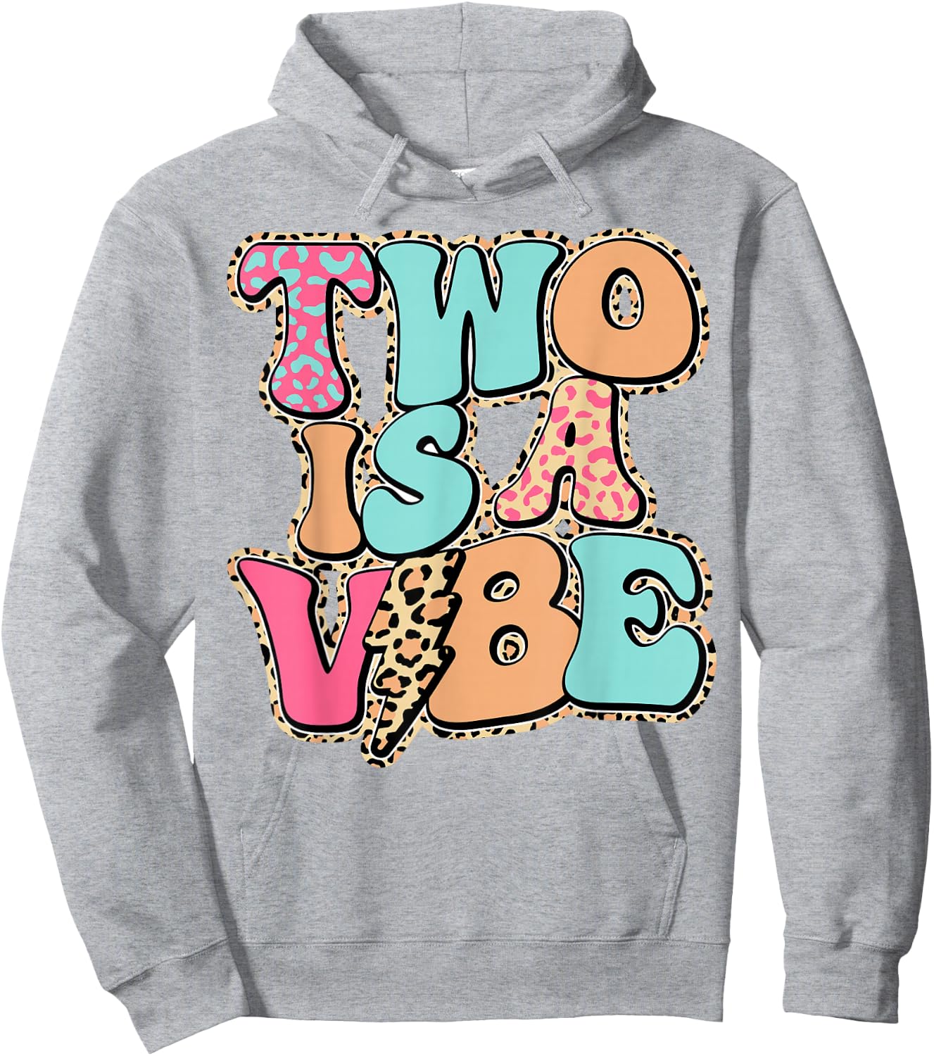 Two is A Vibe Girl Birthday Party Flower Leopard Hoodie - Hoodie | Ash