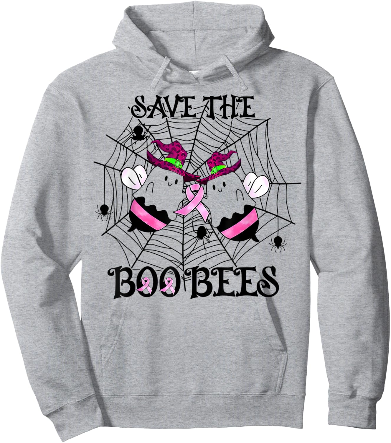 Save The Boo Bees Breast Cancer Awareness Halloween Hoodie - Hoodie | Ash