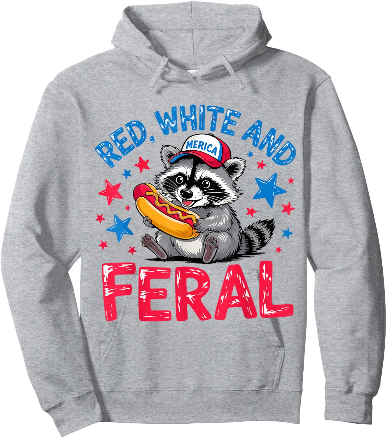 Retro Red White And Feral Raccoon USA 4th of July Boys Girls Hoodie - Hoodie | Ash