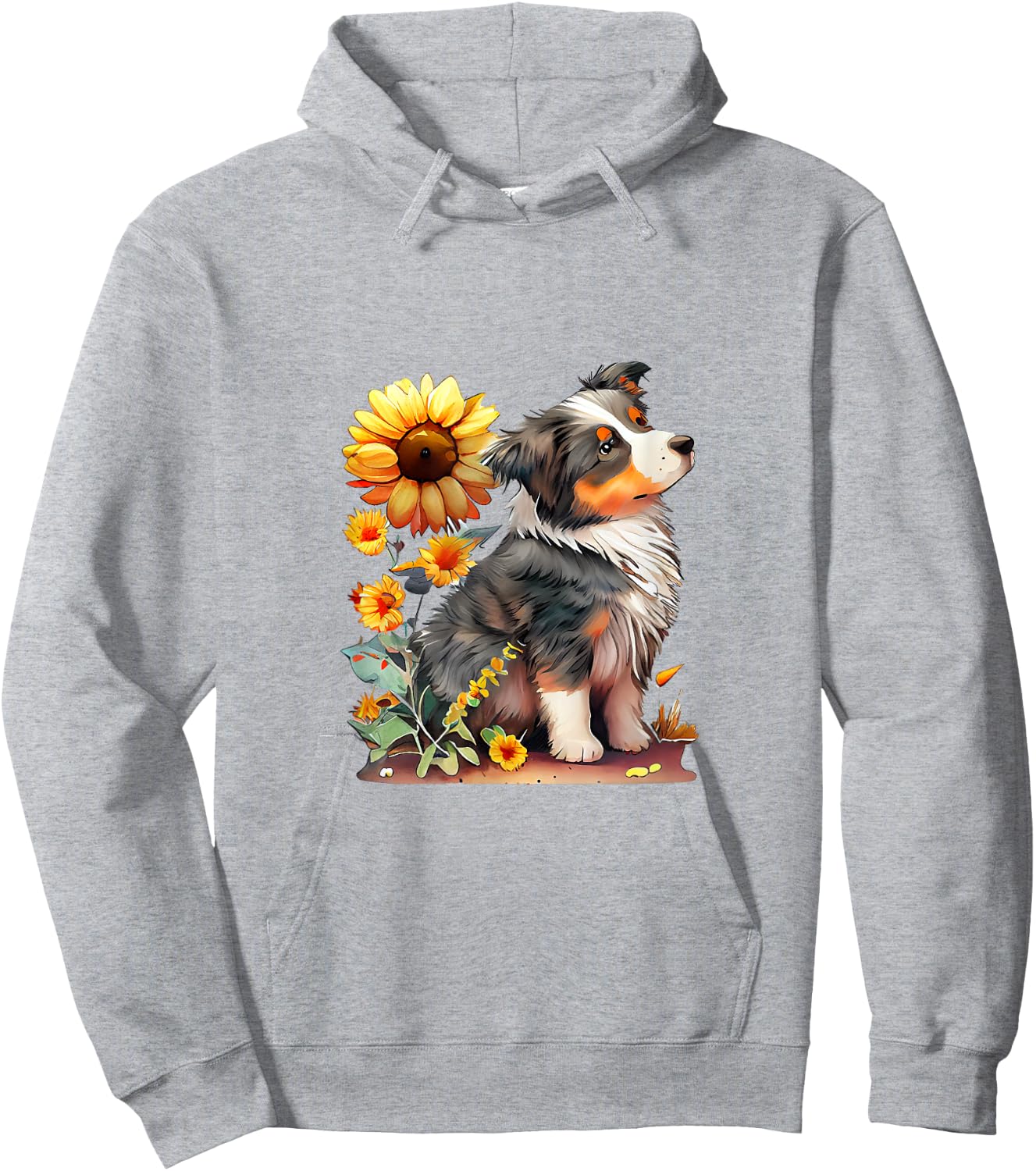 Vintage Sunflower Australian Shepherd Lover Flower Graphic Hoodie - Hoodie | Ash