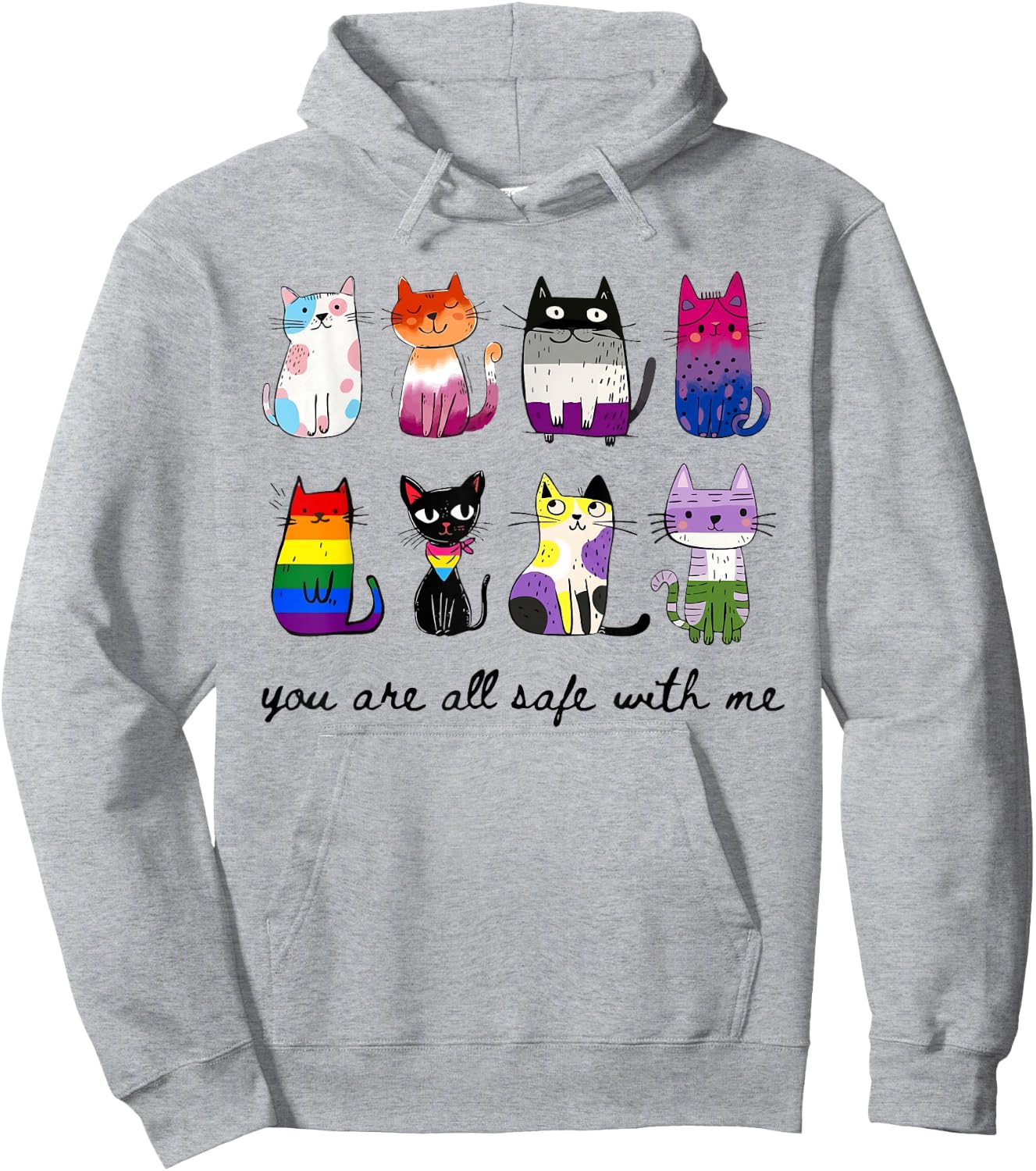 You are All Safe with Me Inclusive LGBTQ Cat Pride Month Gay Hoodie - Hoodie | Ash