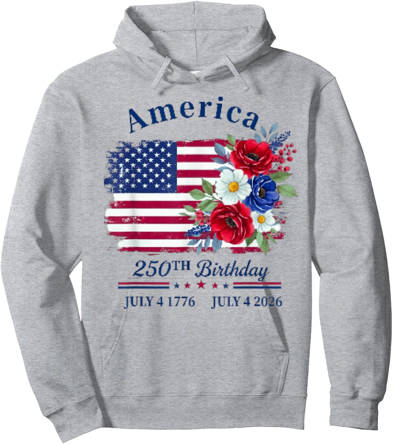Floral Birthday 250th Anniversary USA Women Girl Hoodie - Hoodie | Ash