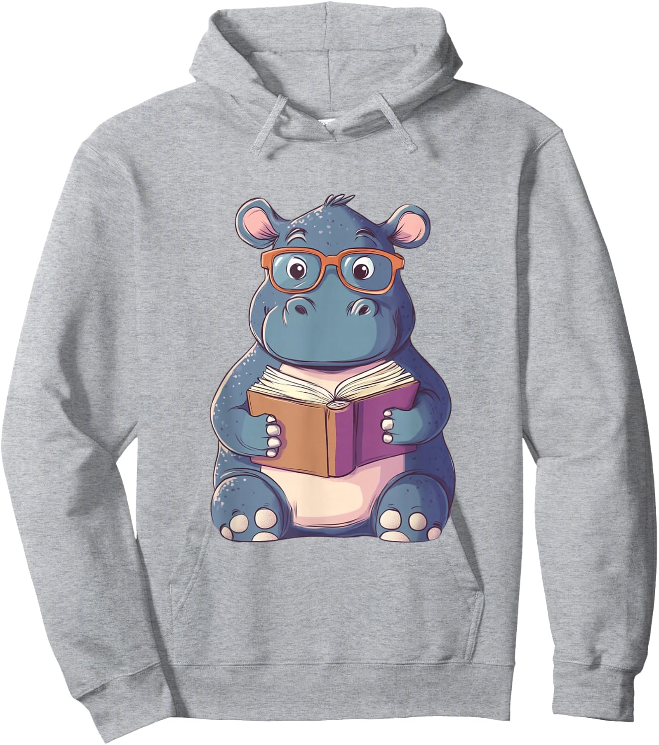 Hippo Reading Book for Boys Girls Kids Bookworm Hoodie - Hoodie | Ash