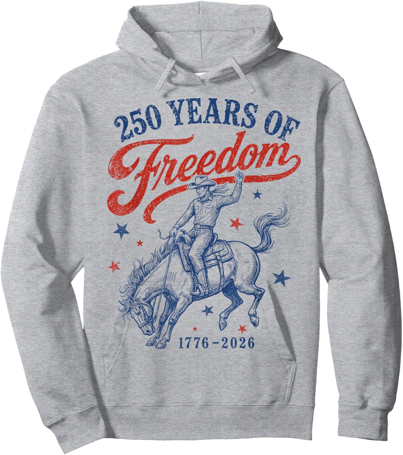 Western Rodeo Cowboy 250 Years of Freedom Patriotic July 4th Hoodie - Hoodie | Ash