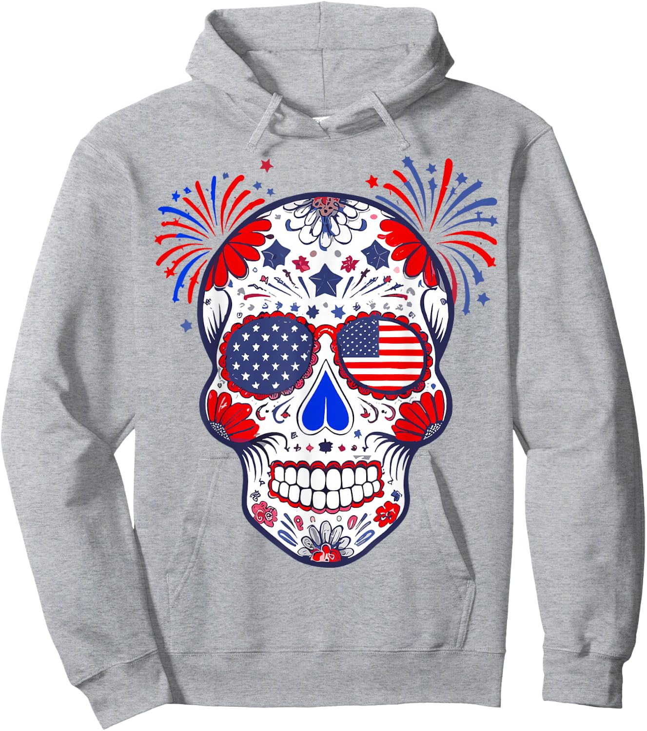 Sugar Skull Sunglasses USA Flag 4th of July Men Women Hoodie - Hoodie | Ash