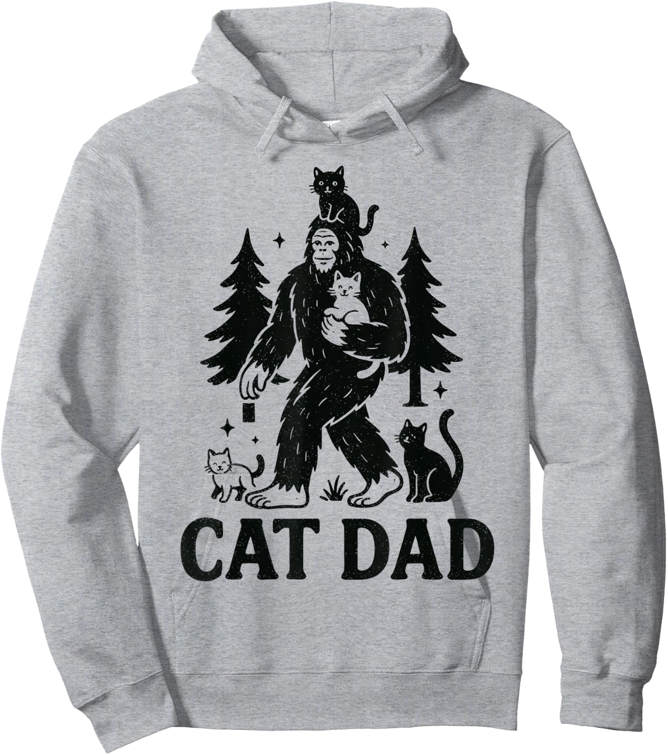 Cat Dad Bigfoot Cat Lover Funny Sasquatch Art Hoodie - Hoodie | Ash