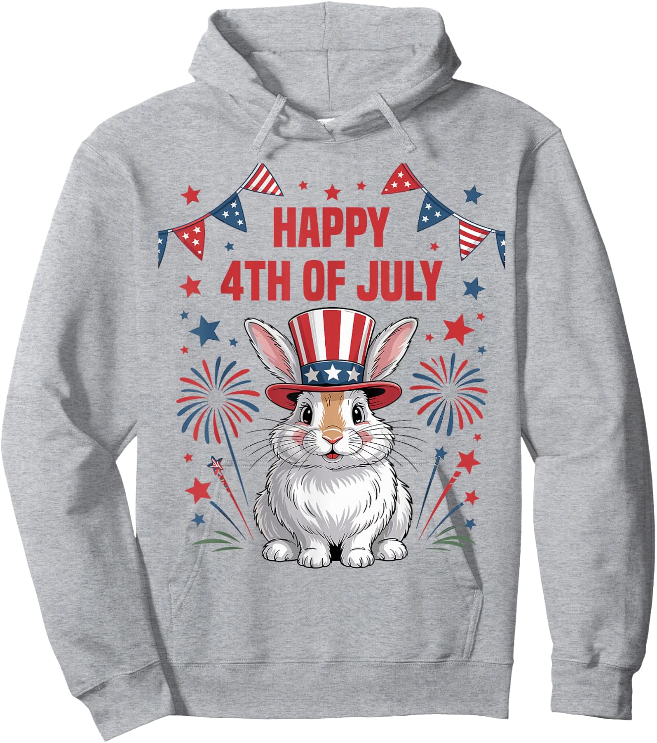Happy 4th of July Patriotic Rabbit Animals Lovers Fireworks Hoodie - Hoodie | Ash