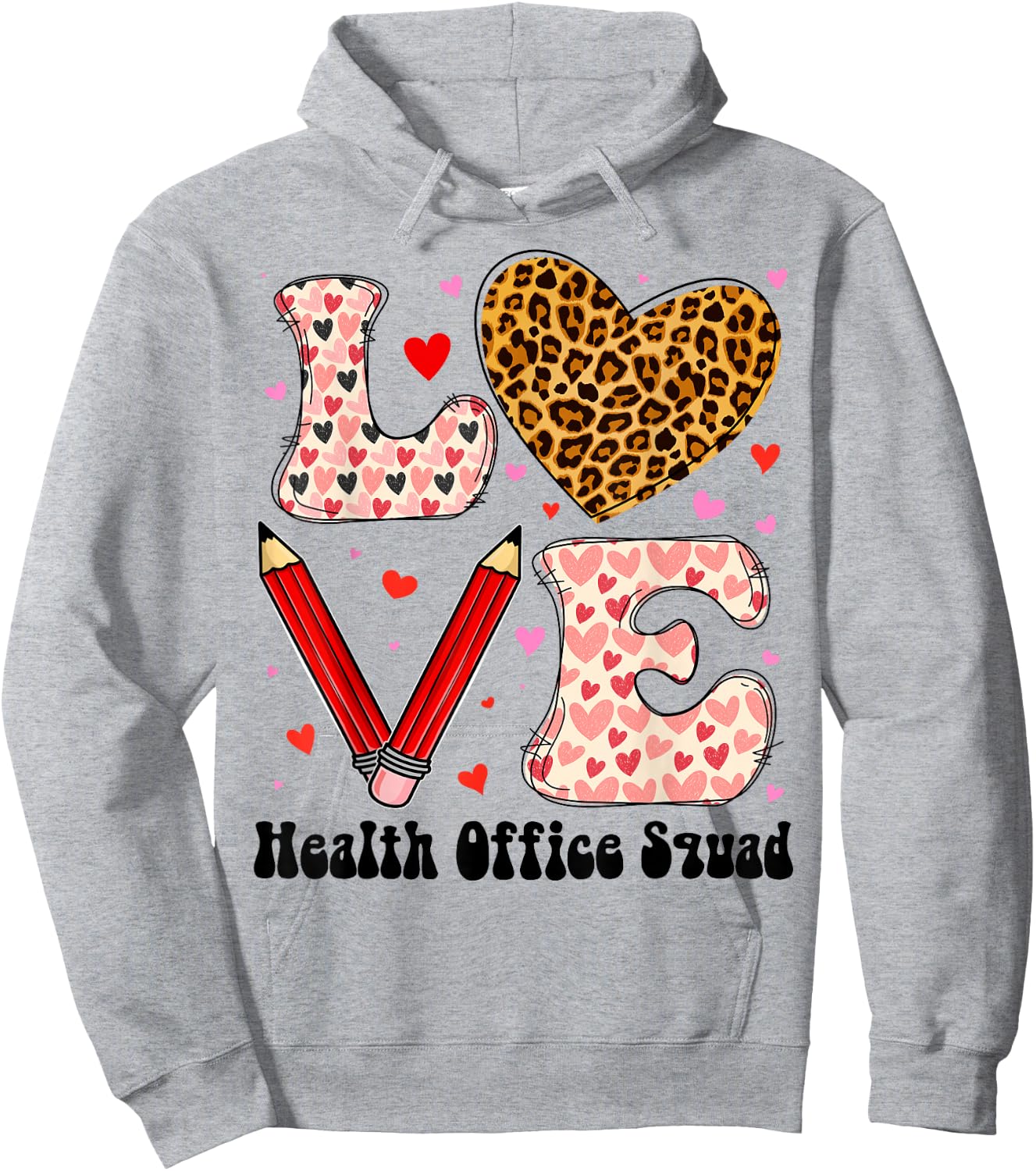Health Office Squad Love Heart Leopard Plaid Valentines Day Hoodie - Hoodie | Ash