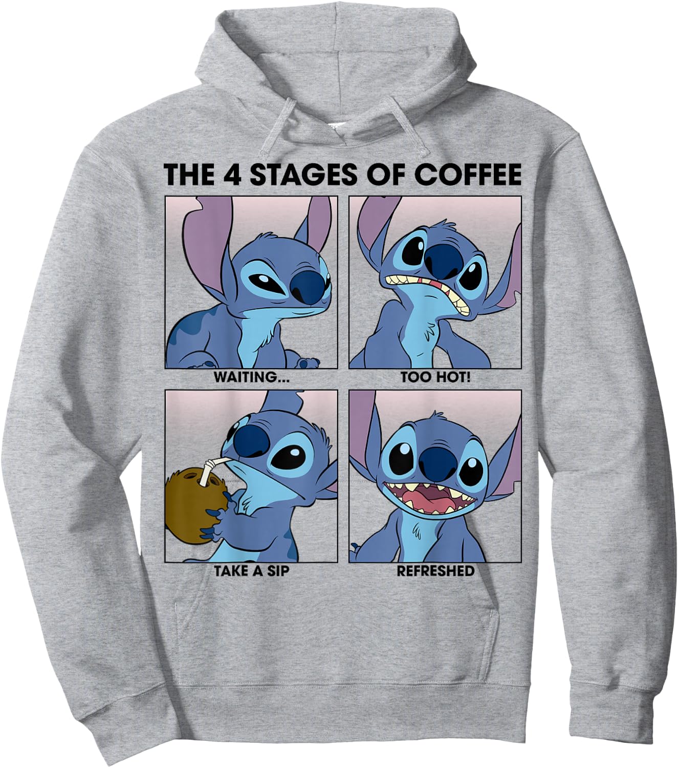 Disney Lilo & Stitch 4 Stages of Coffee Hoodie - Hoodie | Ash