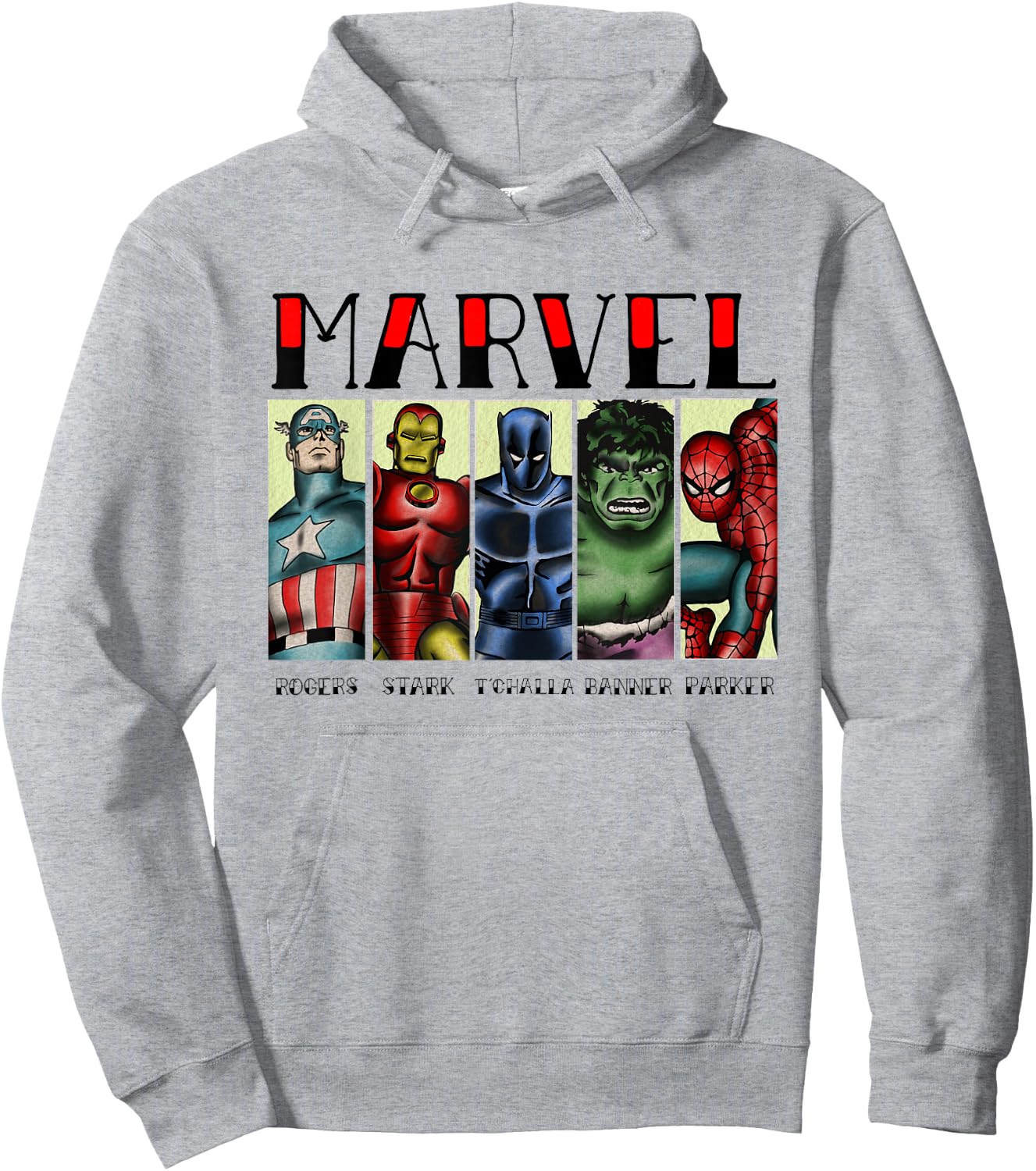 Marvel Avengers and Spider-Man Super Hero Real Names Retro Hoodie - Hoodie | Ash