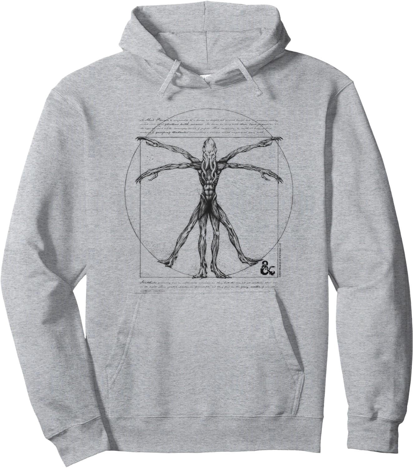 Dungeons & Dragons Mind Flayer Vitruvian Man Vintage Sketch Hoodie - Hoodie | Ash