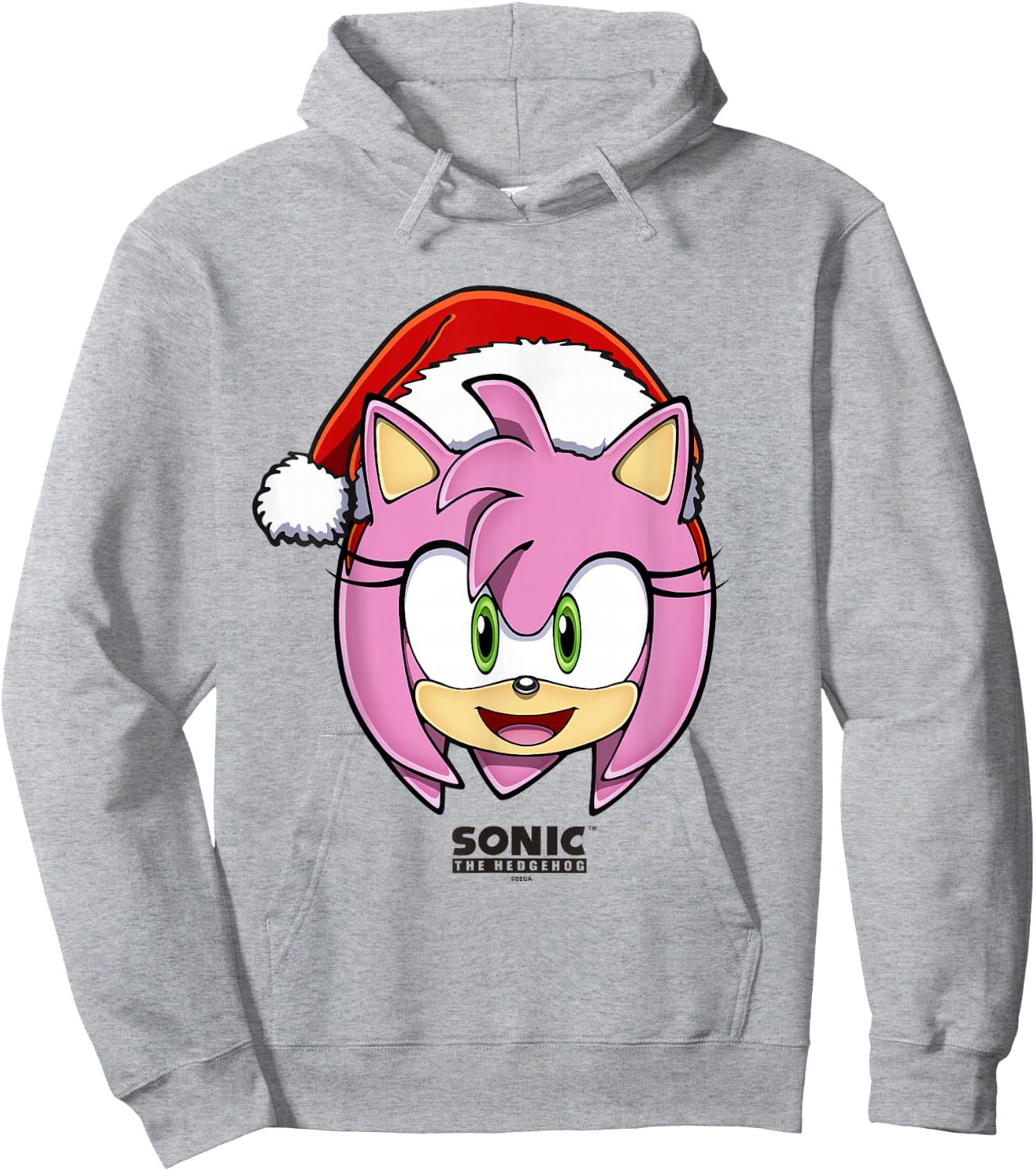 Sonic The Hedgehog Christmas Amy Rose Big Face Santa Hat Hoodie - Hoodie | Ash