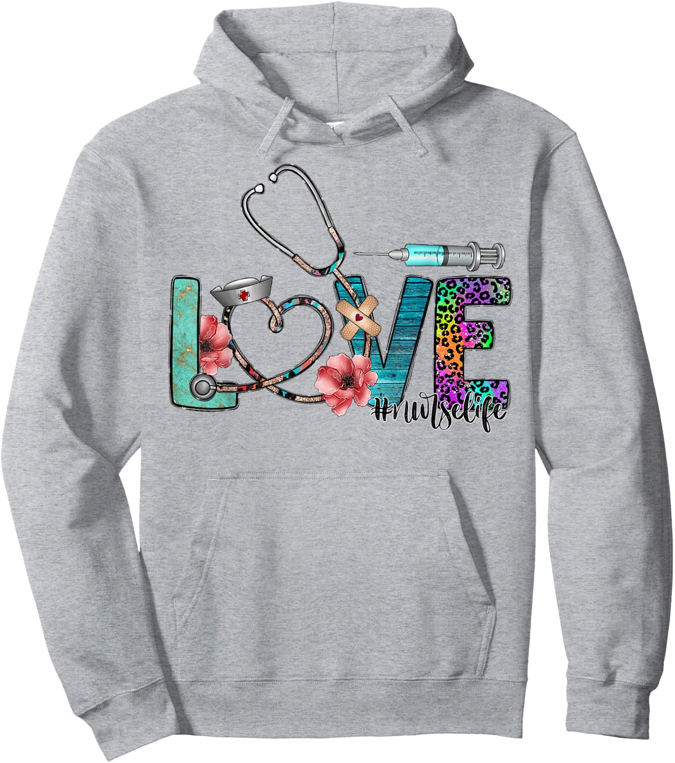 Nurse Life for Love Nurse Leopard Nurse's Week Valentine Hoodie - Hoodie | Ash