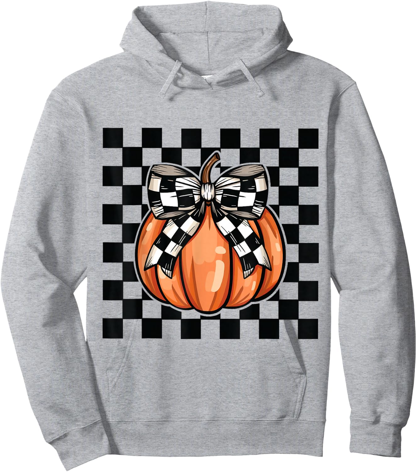 Checkered Halloween pumpkin cute coquette bow aesthetic girl Hoodie - Hoodie | Ash