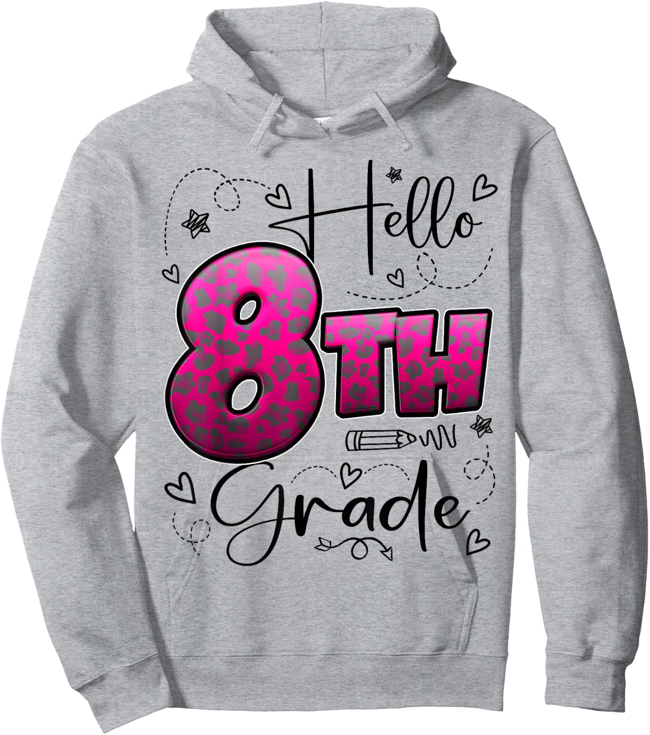 Hello 8th Grade Back To School Eighth Grade Leopard Print Hoodie - Hoodie | Ash