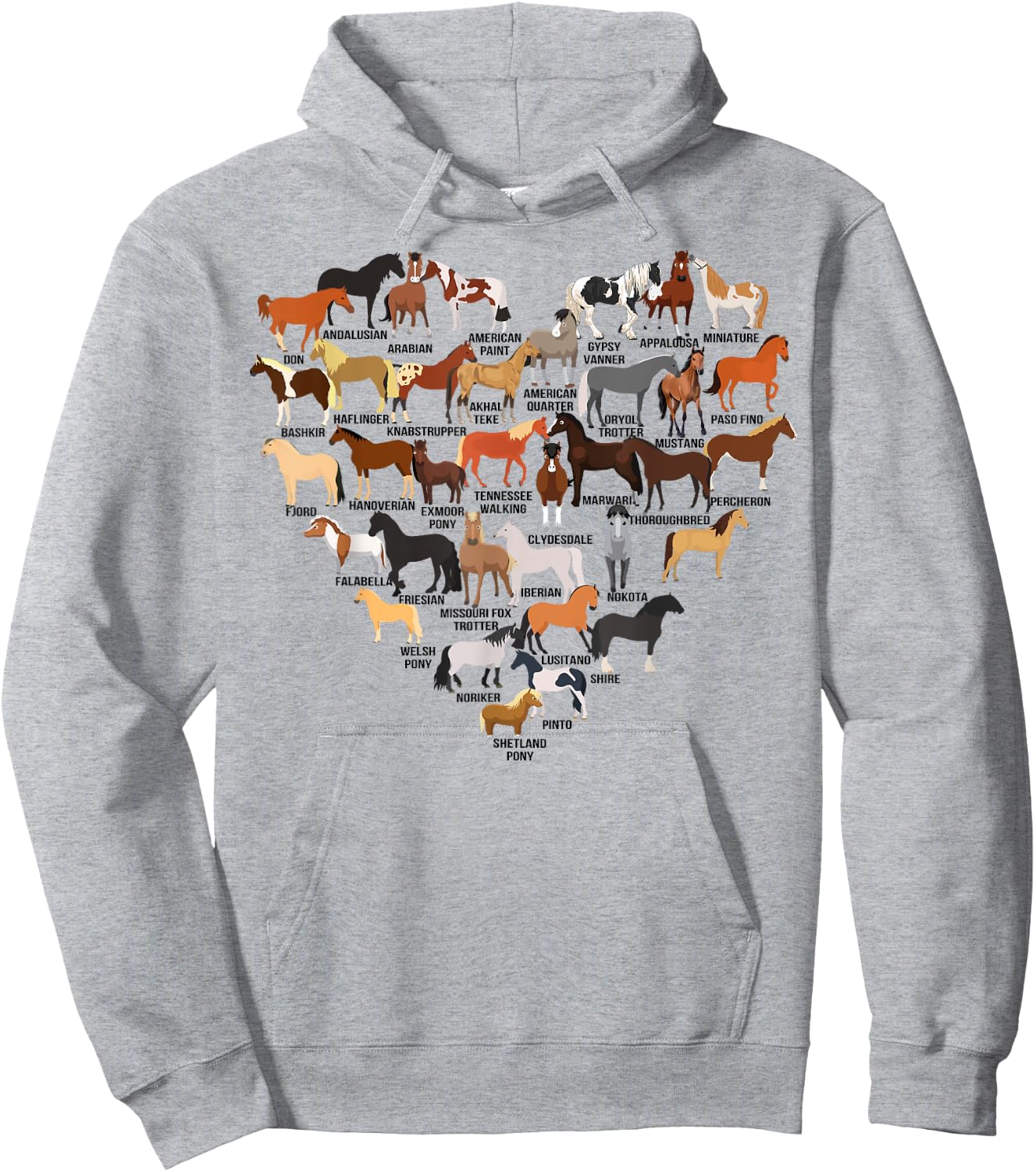 Funny Horse Animal Lover Heart Shape Men Women Kids Hoodie - Hoodie | Ash