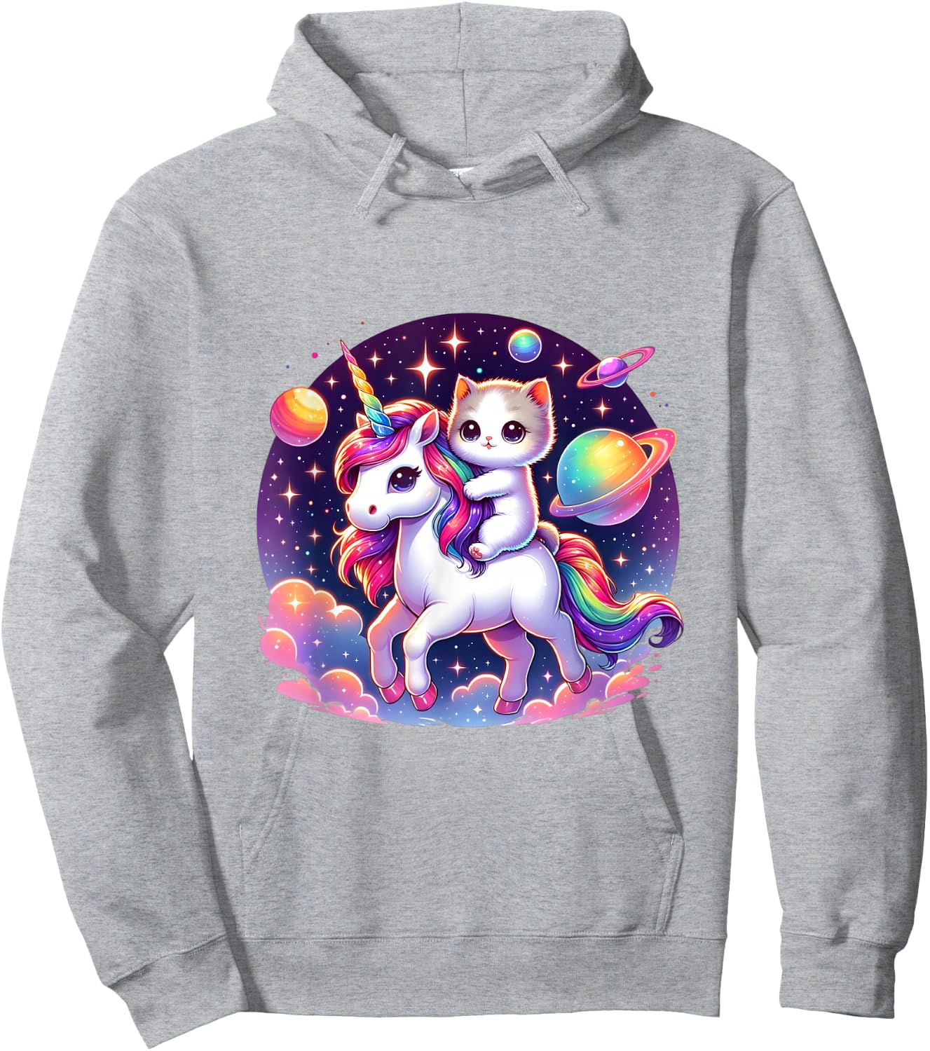 Cat Unicorn Graphic Cute Cat Riding Unicorn Lover Boys Girls Hoodie - Hoodie | Ash