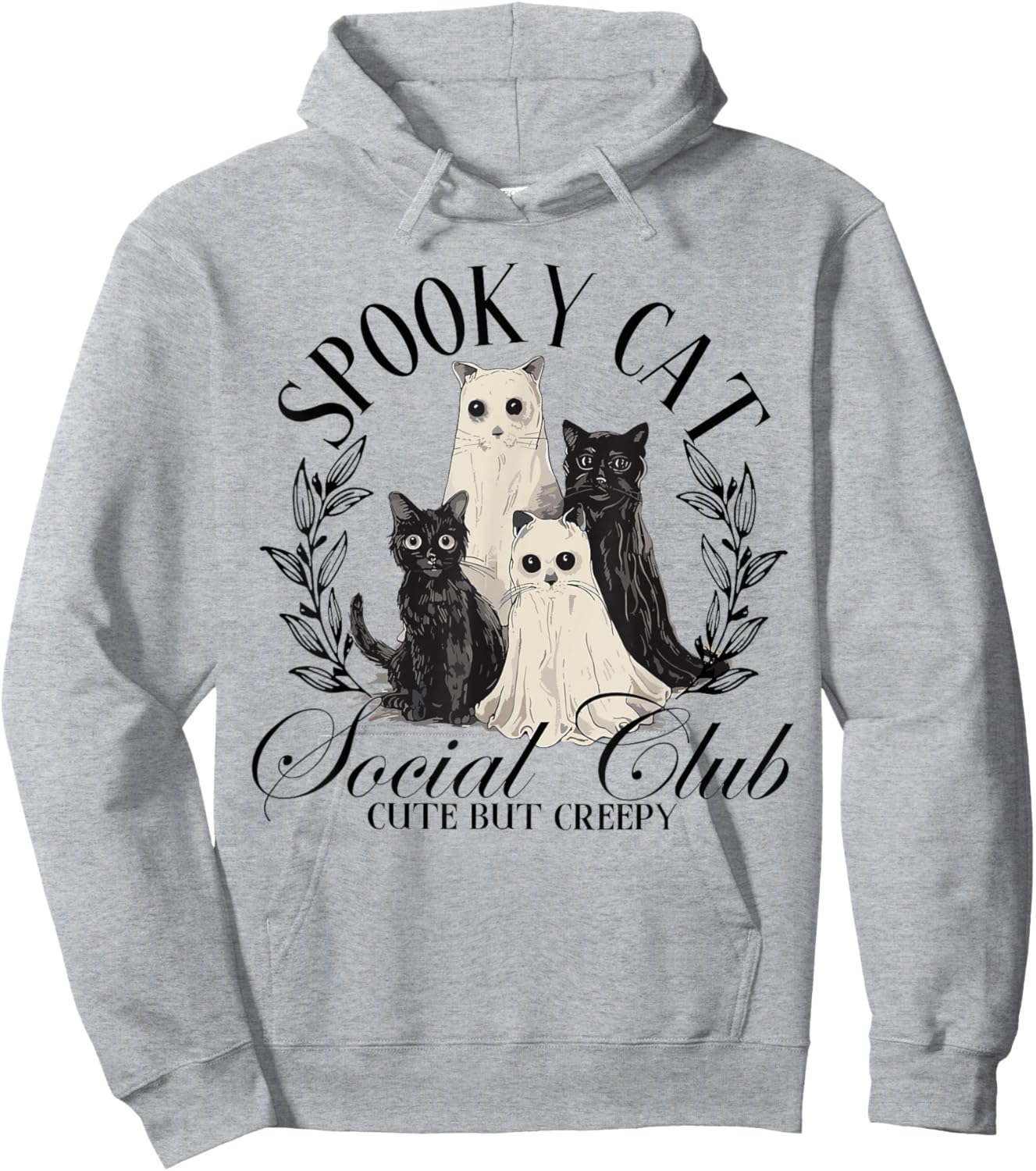 Spooky Cat Social Club Ghost Cat Halloween Gothic Black Cat Men Women Kids Hoodie - Hoodie | Ash