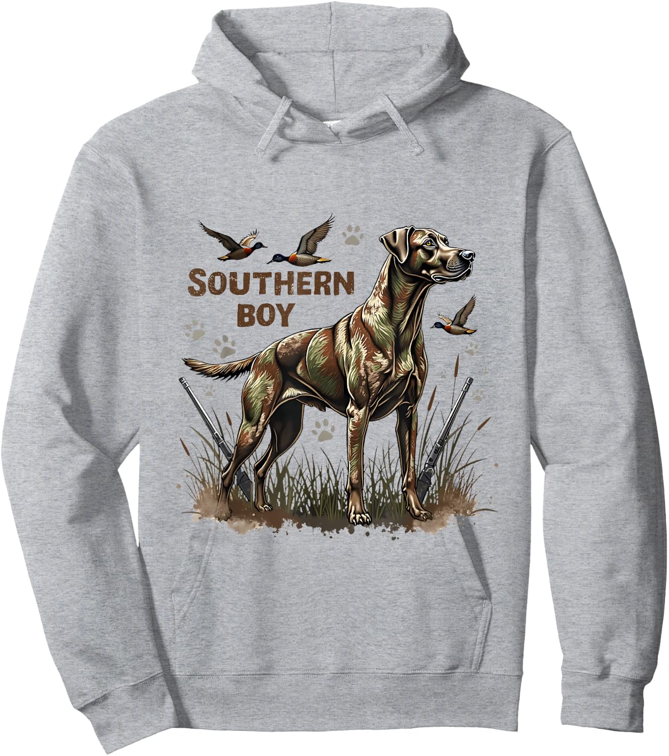 Retro Southern Boy Hunting Dog Waterfowl Dog Lovers Costume Hoodie - Hoodie | Ash