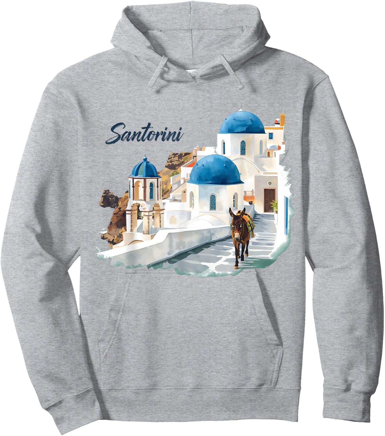 Donkey on Santorini Streets in Greece Tourist Keepsake Women Hoodie - Hoodie | Ash