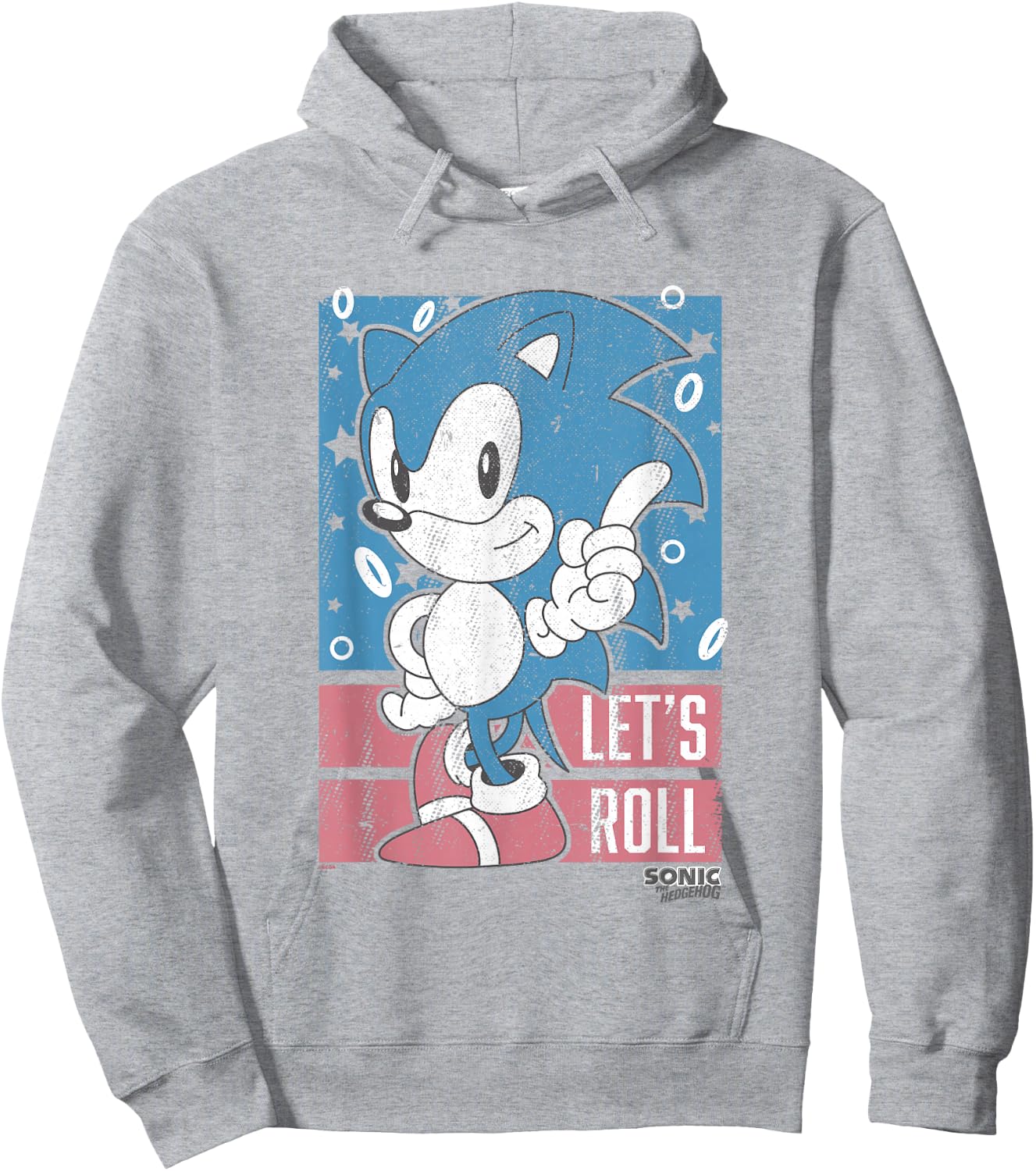 Sonic The Hedgehog Let's Roll Americana Distressed Logo Hoodie - Hoodie | Ash