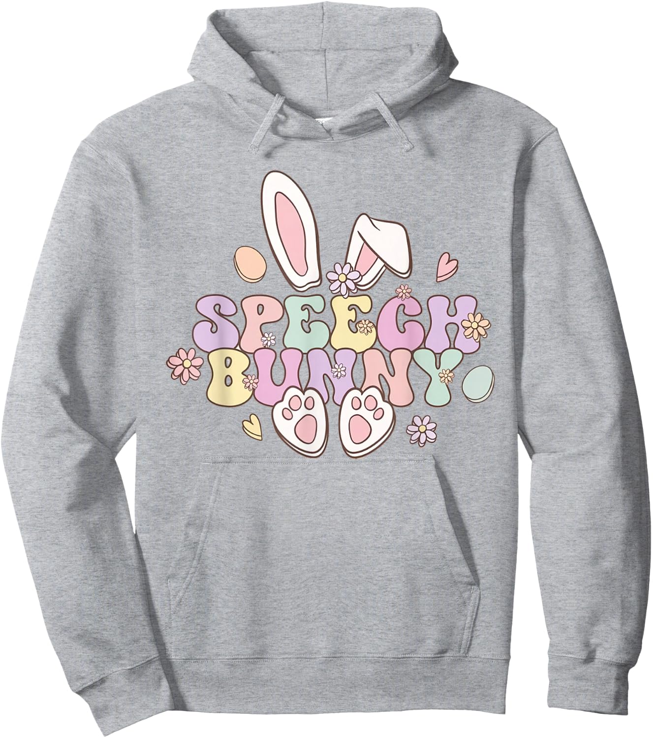 Groovy Retro Speech Bunny Easter Speech Pathologist SLP Hoodie - Hoodie | Ash