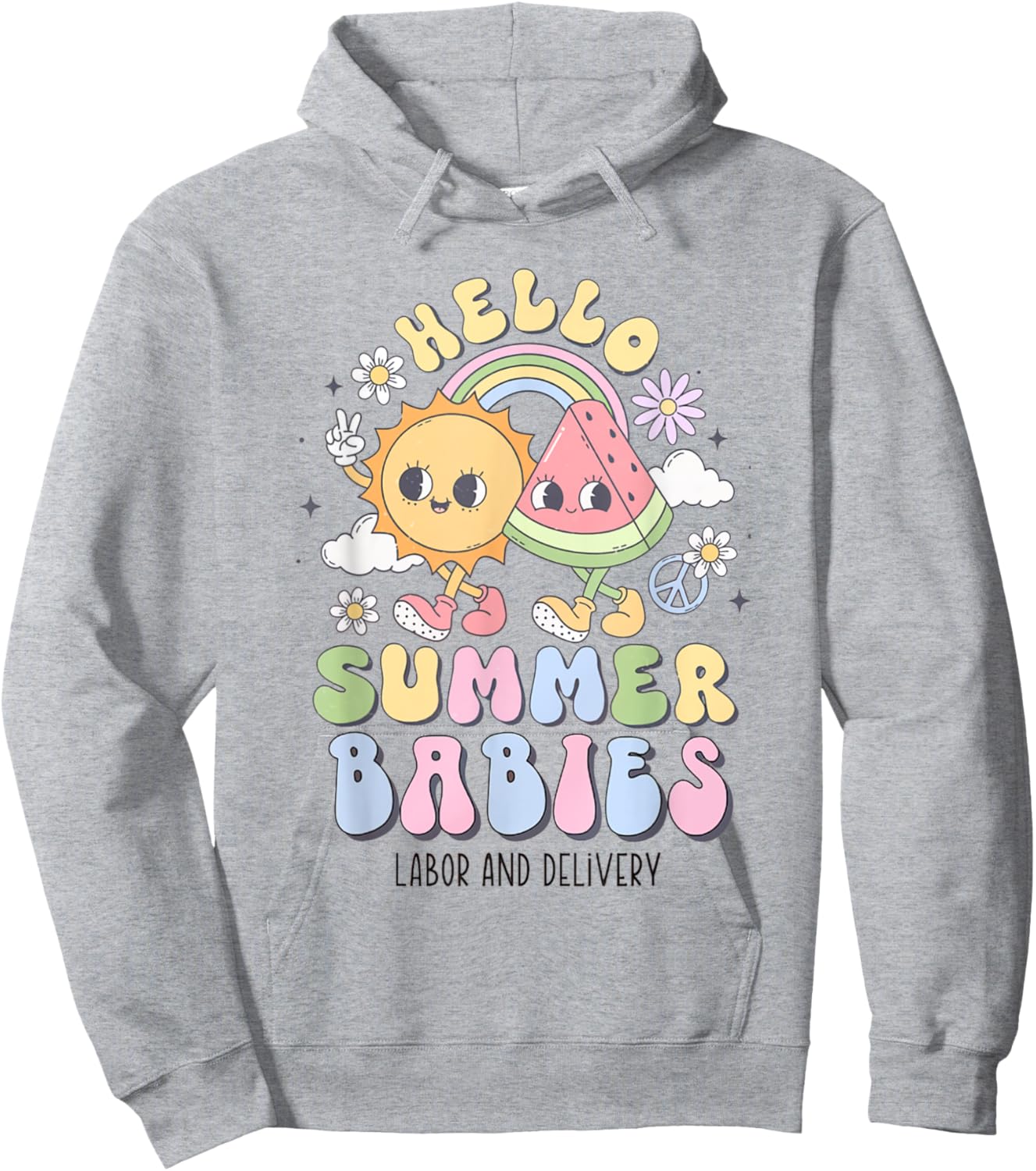 Retro Hello Summer Babies Summer Labor and Delivery Nurse Hoodie - Hoodie | Ash