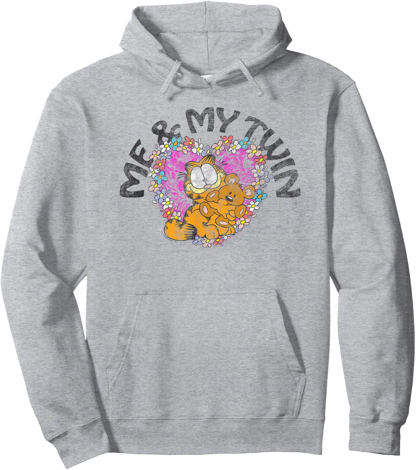 Garfield Me and My Twin Flower Heart Pookie Retro Cute Cat Hoodie - Hoodie | Ash