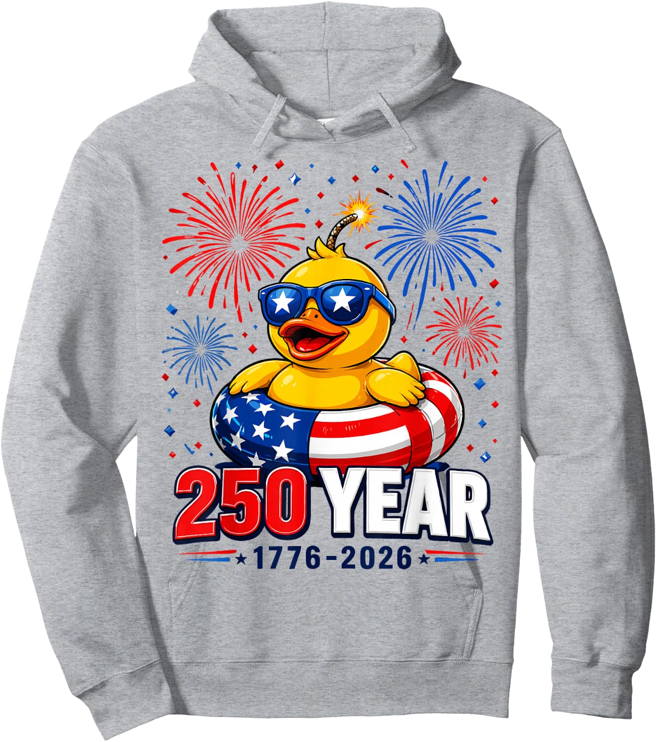 America 250th Anniversary 4th of July Patriotic Rubber Duck Hoodie - Hoodie | Ash