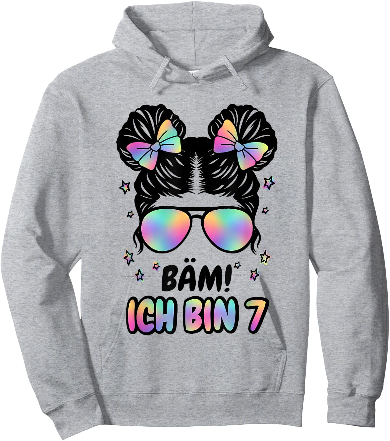 7. Geburtstag Mädchen Messy Bun Bäm! Ich Bin Sieben Hoodie - Hoodie | Ash