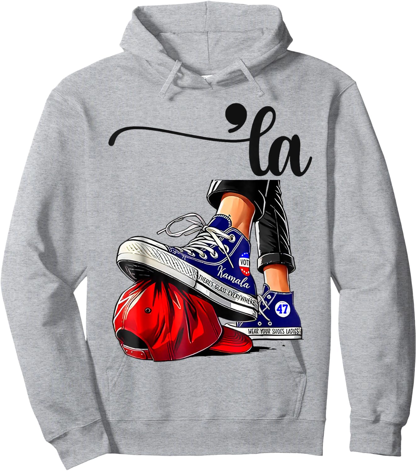 Kamala Harris High Heels Stepping On Red MAGA Hat Hoodie - Hoodie | Ash