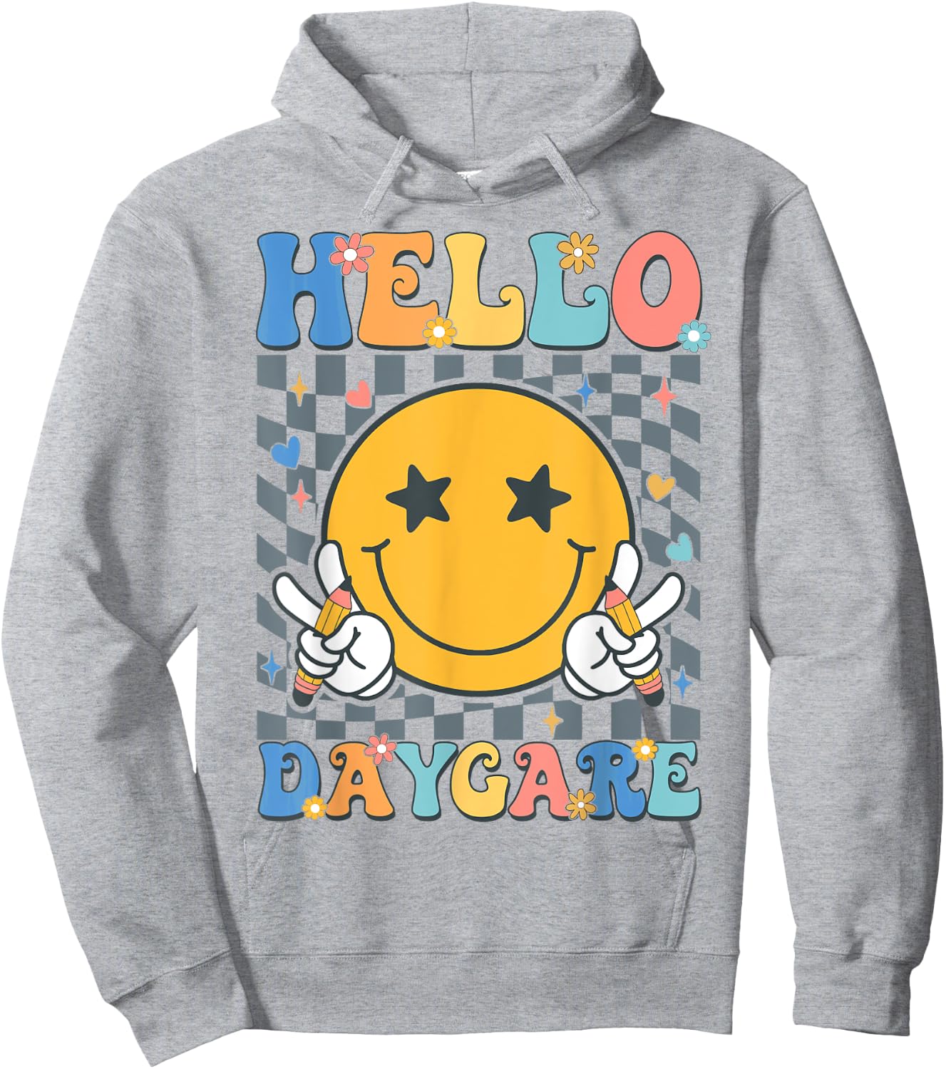 Hello Daycare Team Groovy Back To School Daycare Teacher Kid Hoodie - Hoodie | Ash