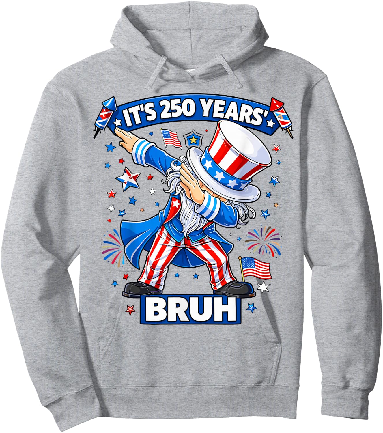 Boys It's 250 Years Bruh Dabbing Uncle Sam 4th of July Kids Hoodie - Hoodie | Ash