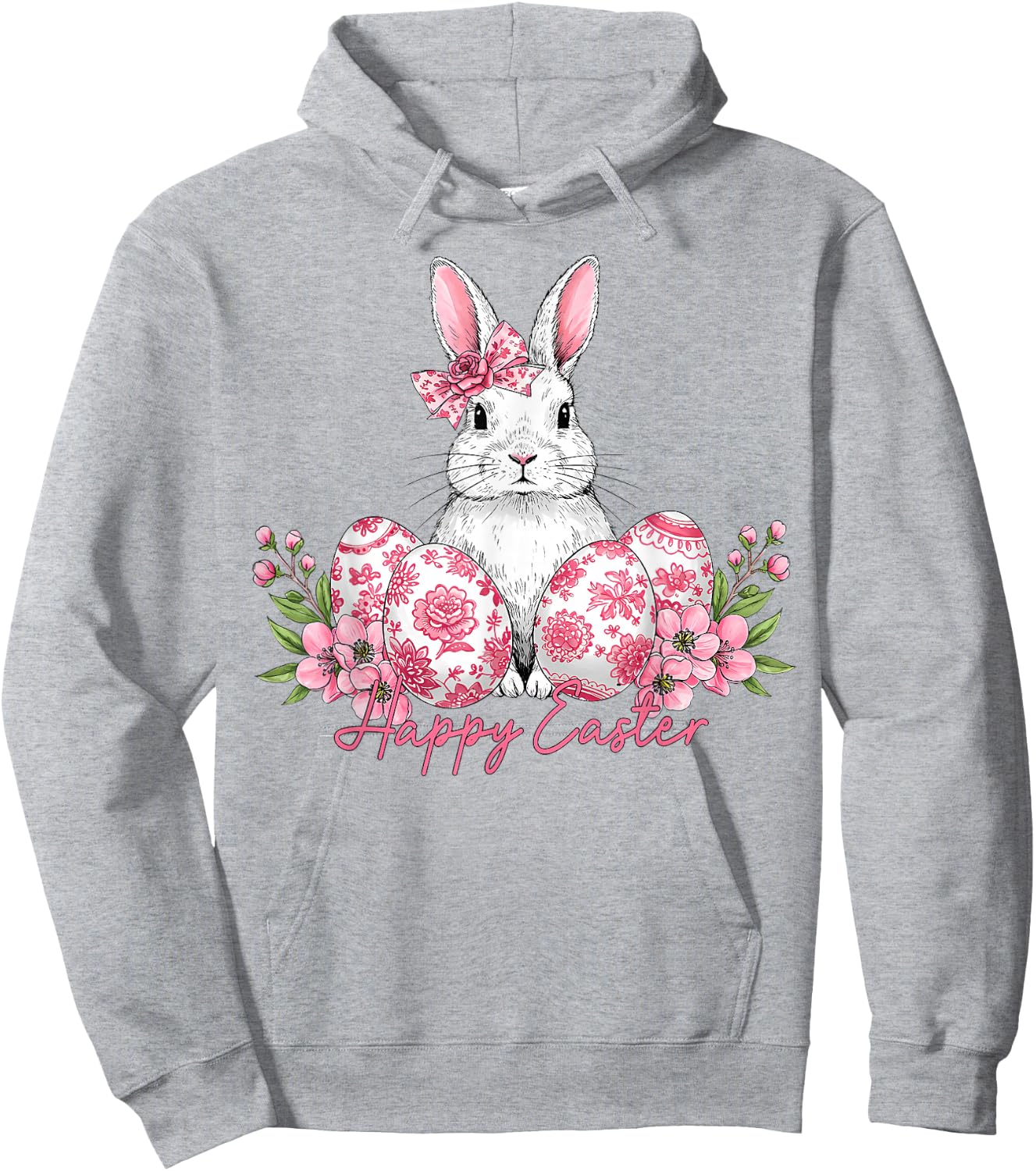 Happy Easter Chinoiserie Eggs Florals Bunny Coquette Bow Hoodie - Hoodie | Ash