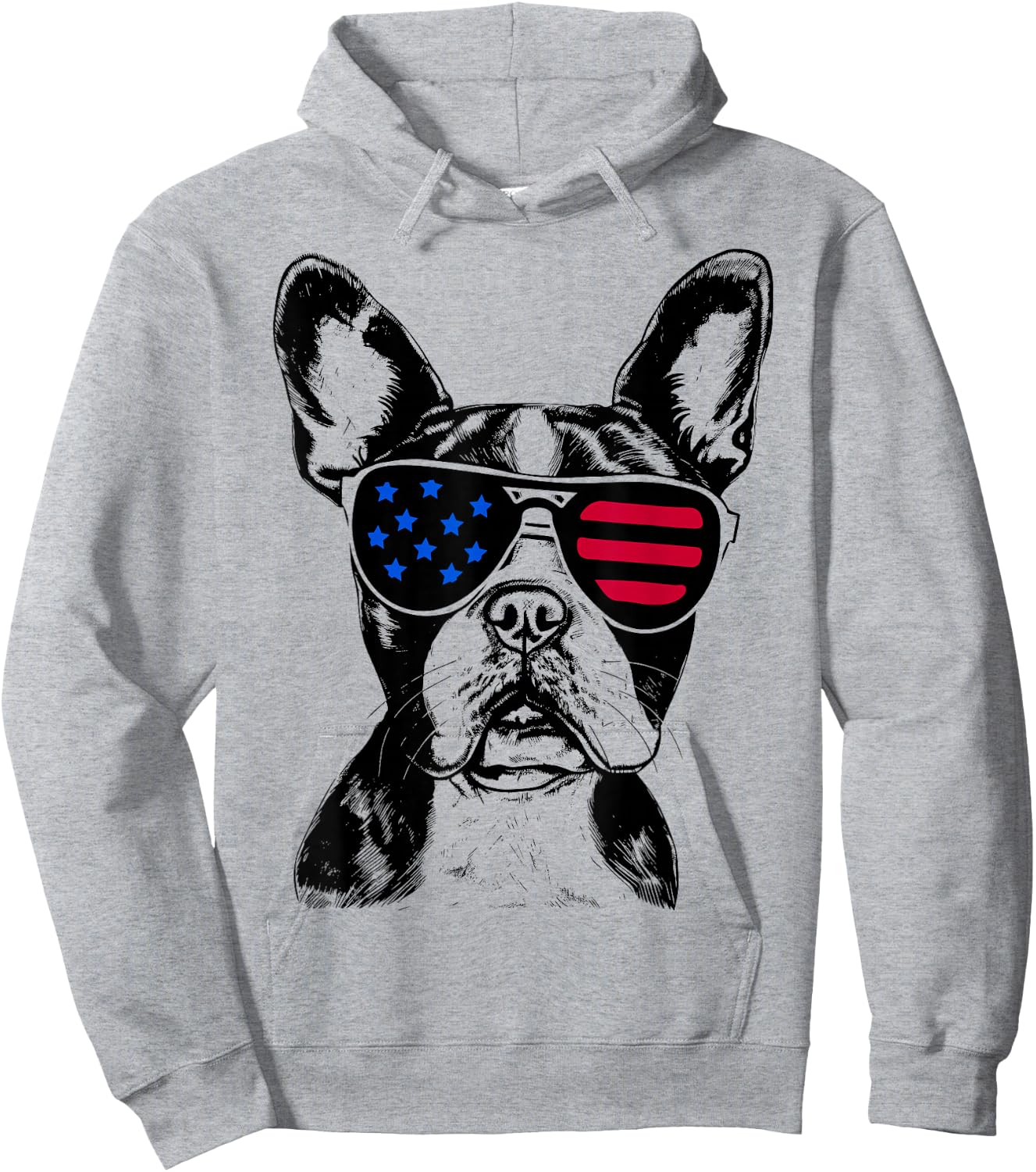 Boston Terrier Dog 4th of July America USA Flag Hoodie - Hoodie | Ash