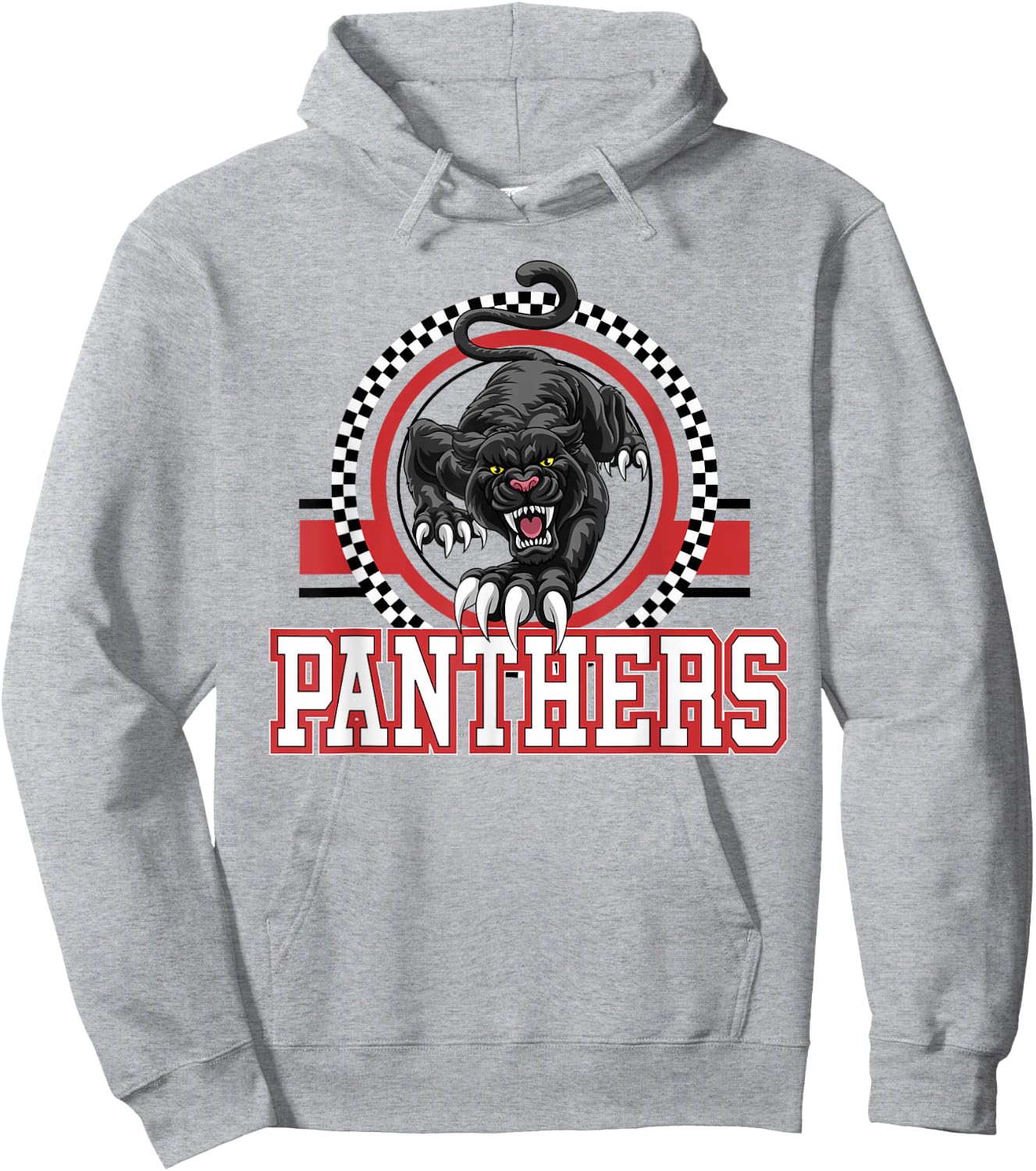 Panthers School Spirit Checkered Print Mascot Red Panther Hoodie - Hoodie | Ash