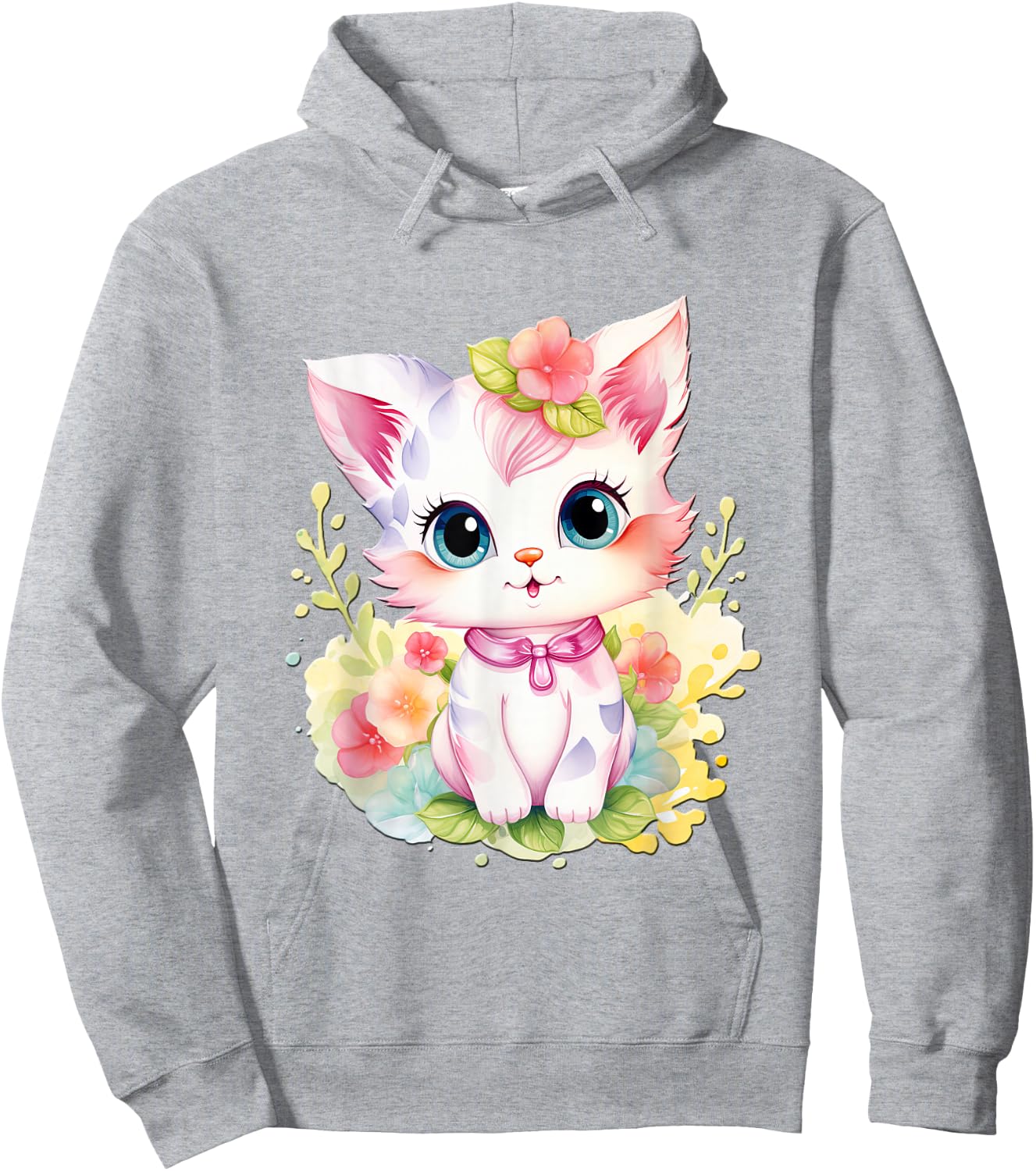 süßes farbenfrohe Katzen Liebhaber Outfits Baby Katze mit Blumen süße Katzen Kätzchen Mädchen Tochter Hoodie - Hoodie | Ash