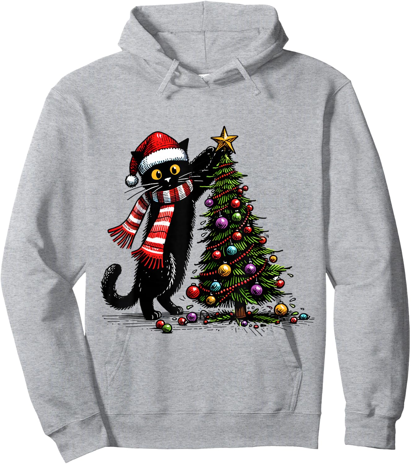 Cat Merry Christmas 2024 Woman Cat Man Cat 2024 Christmas Gift , white, S Hoodie - Hoodie | Ash