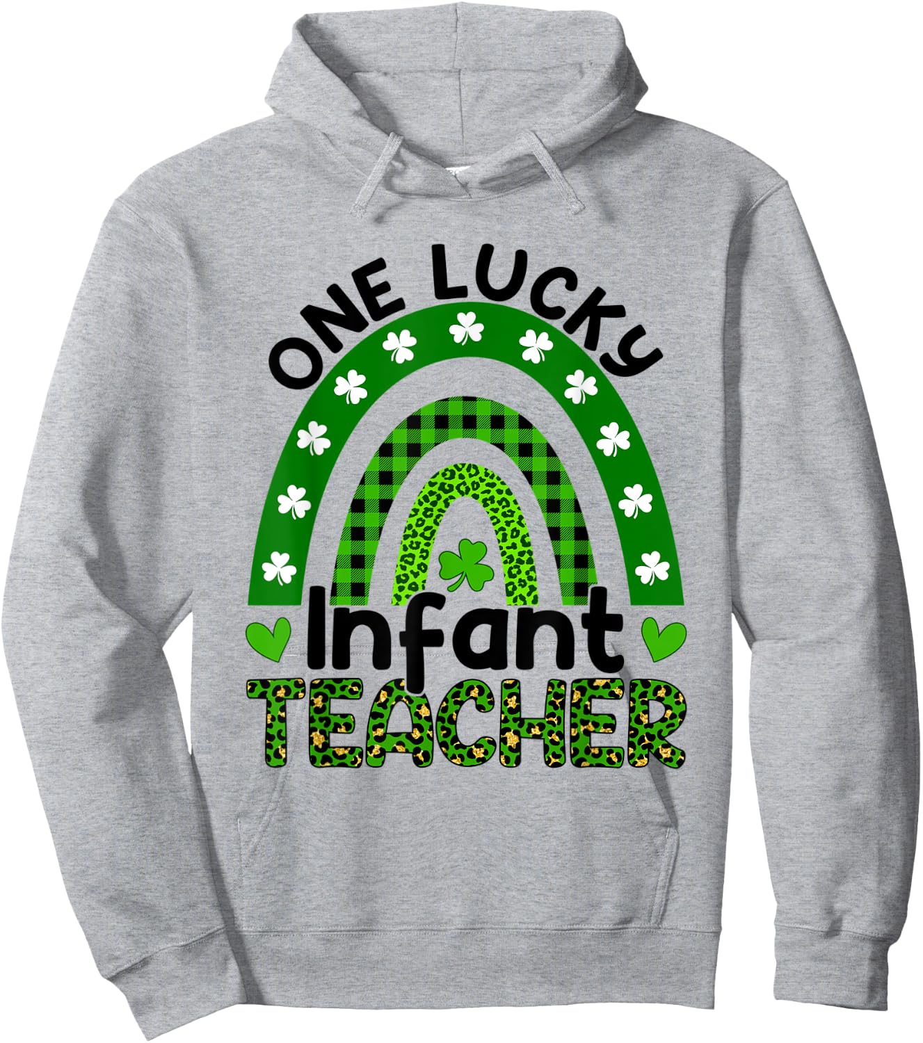 One Lucky Infant Teacher St Patricks Day Leopard Rainbow Hoodie - Hoodie | Ash