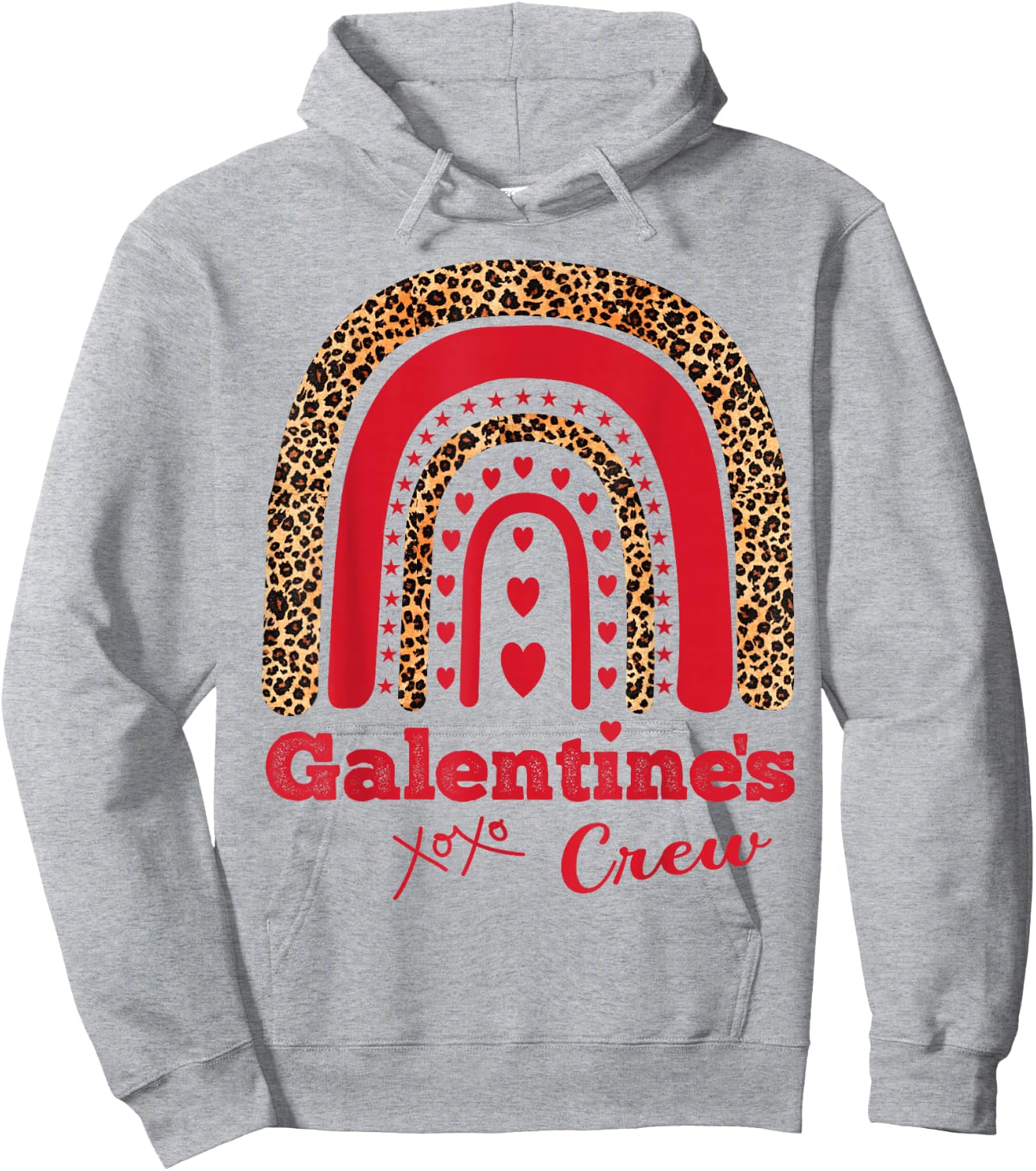 Galentine's Crew Valentine February Hearts Leopard Hoodie - Hoodie | Ash