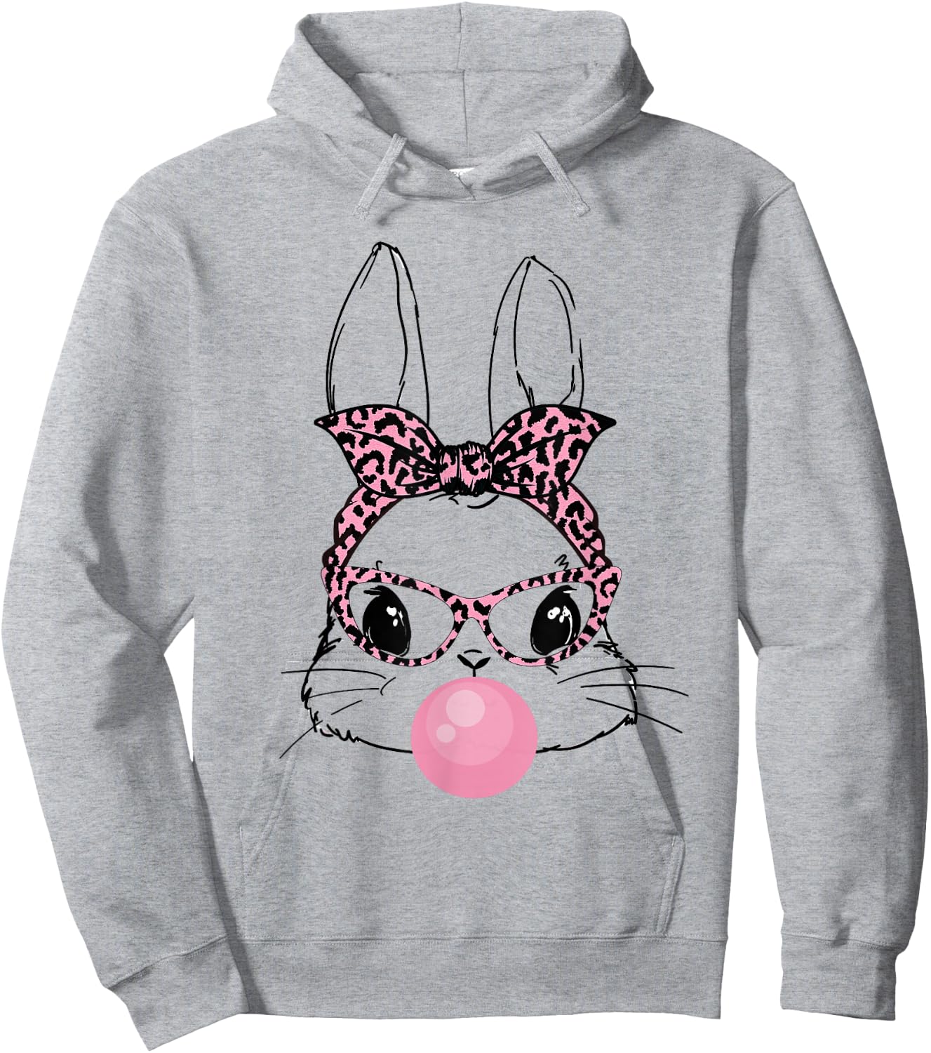 Cute Bunny With Bandana Heart Glasses Bubblegum Easter Day Hoodie - Hoodie | Ash