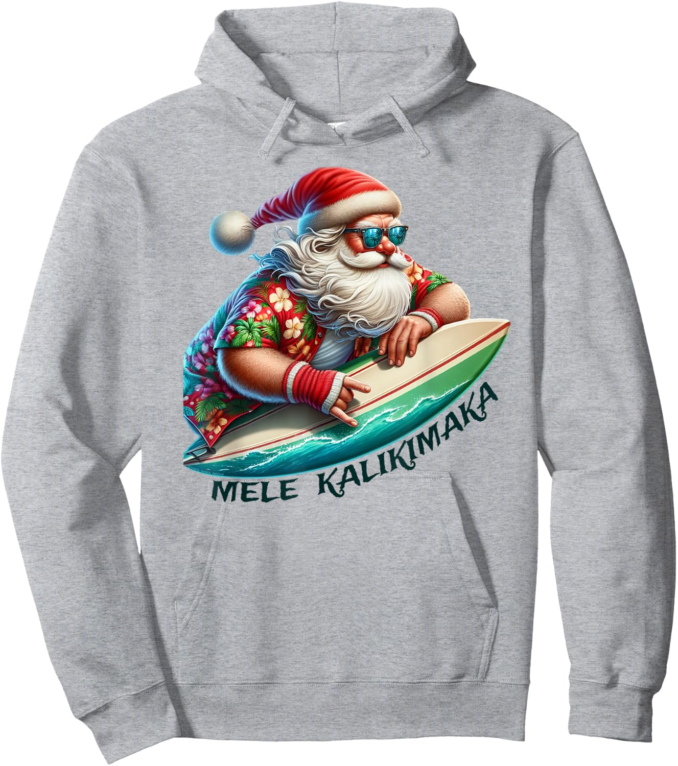 Mele Kalikimaka Surfing Merry Christmas Surfer Santa Hoodie - Hoodie | Ash