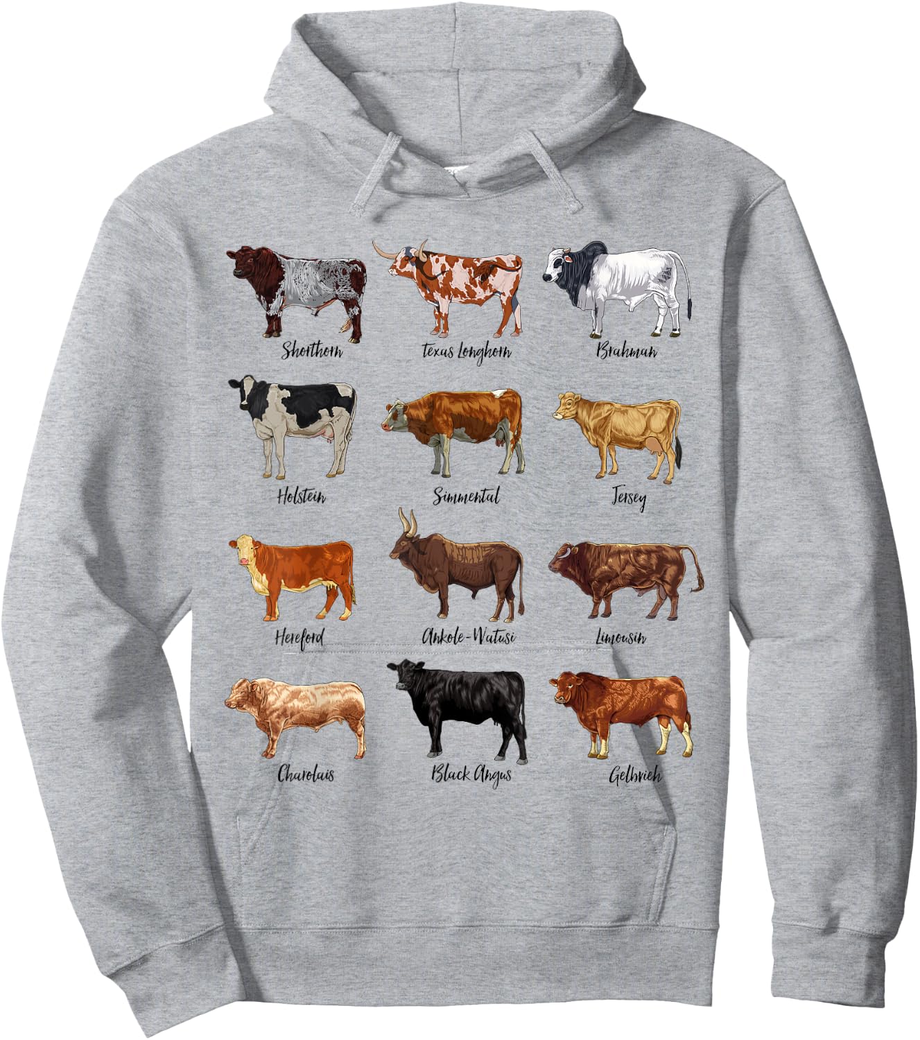 Cow drawings - types of cattle Hoodie - Hoodie | Ash